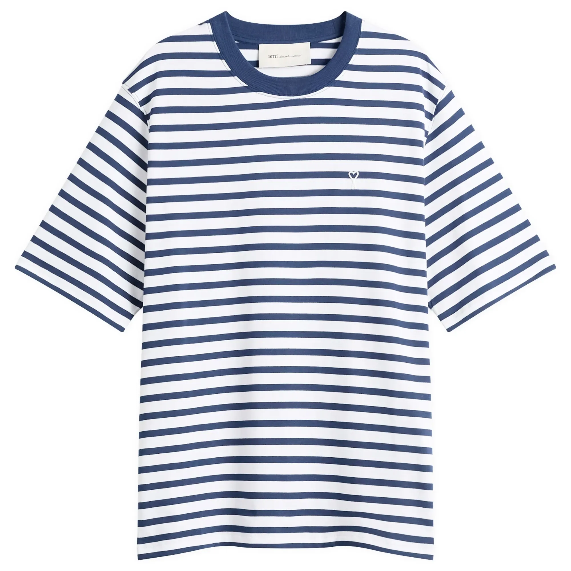 AMI Paris Men's Short Sleeve Boxy Fit Mariniere T-Shirt Encre/Blanc