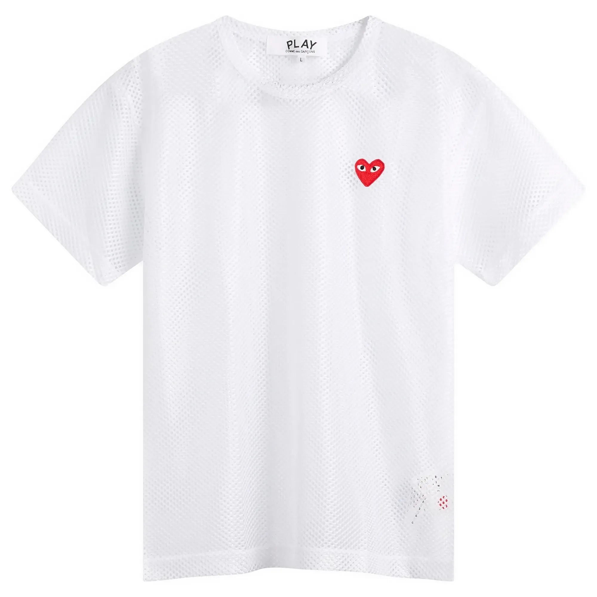 Comme des Garçons Play Mesh T-Shirt Red Emblem White