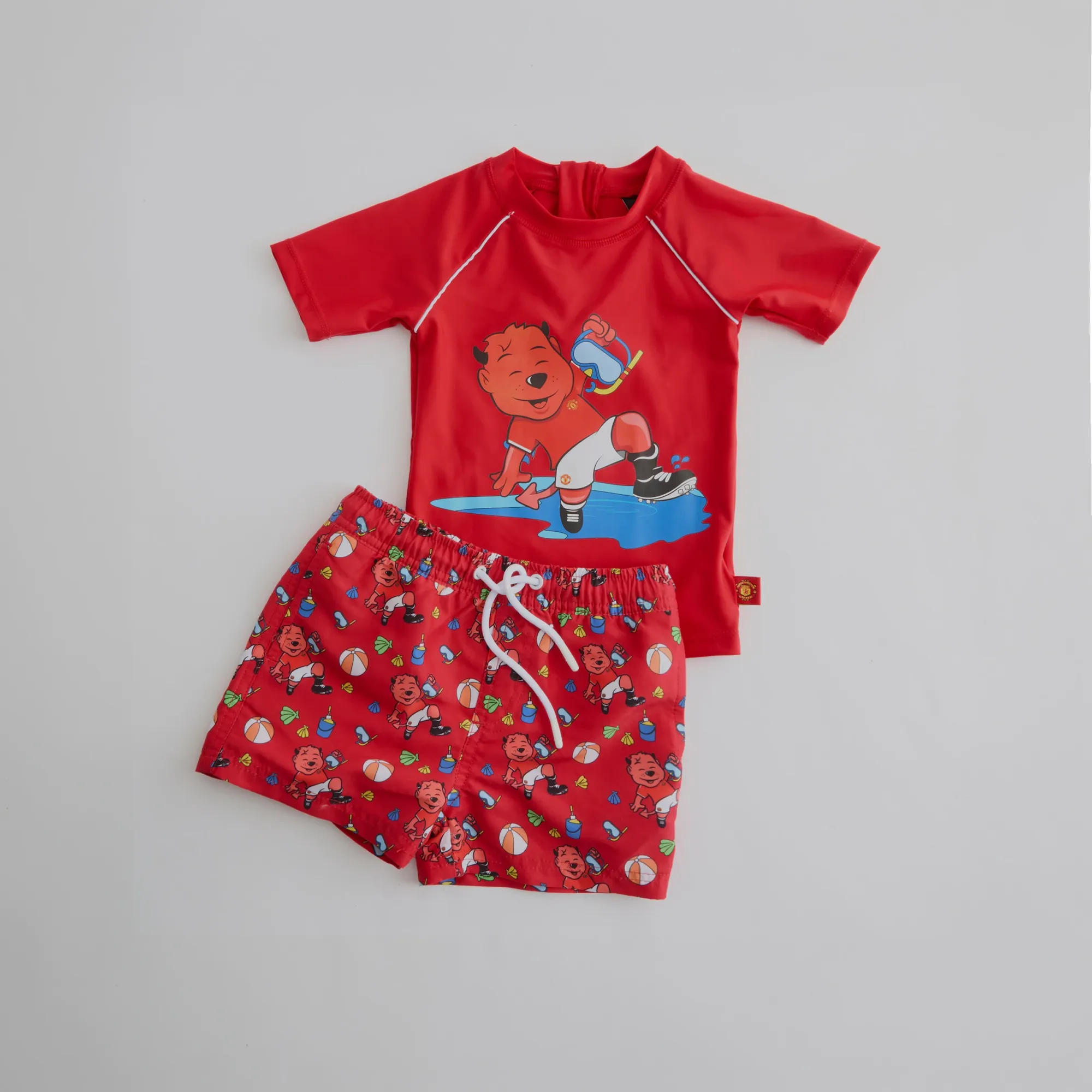 Manchester United Kids Rash Vest & Shorts Swim Set Red