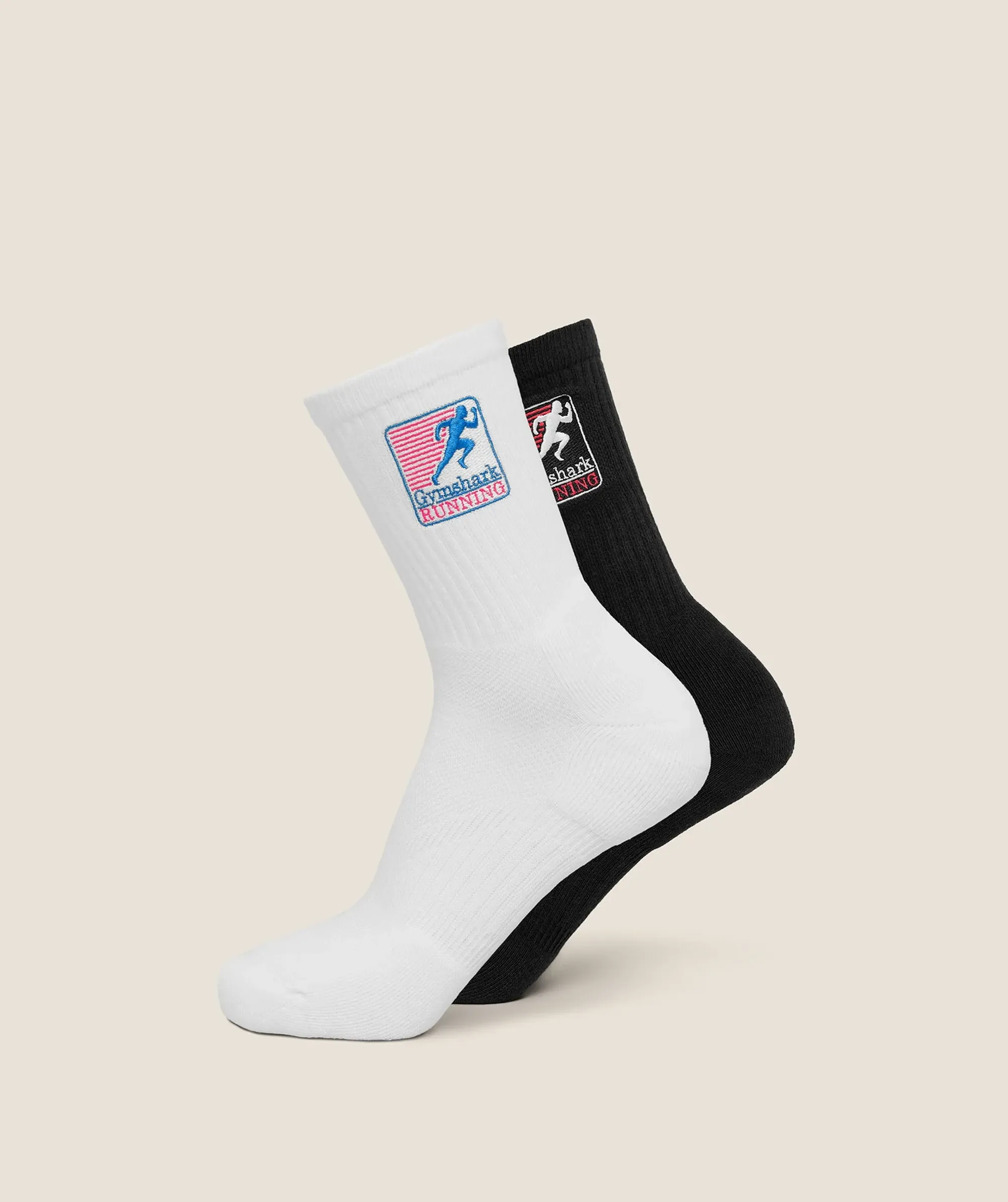 Gymshark Running Graphic Crew Socks 2pk - GS White/GS Black