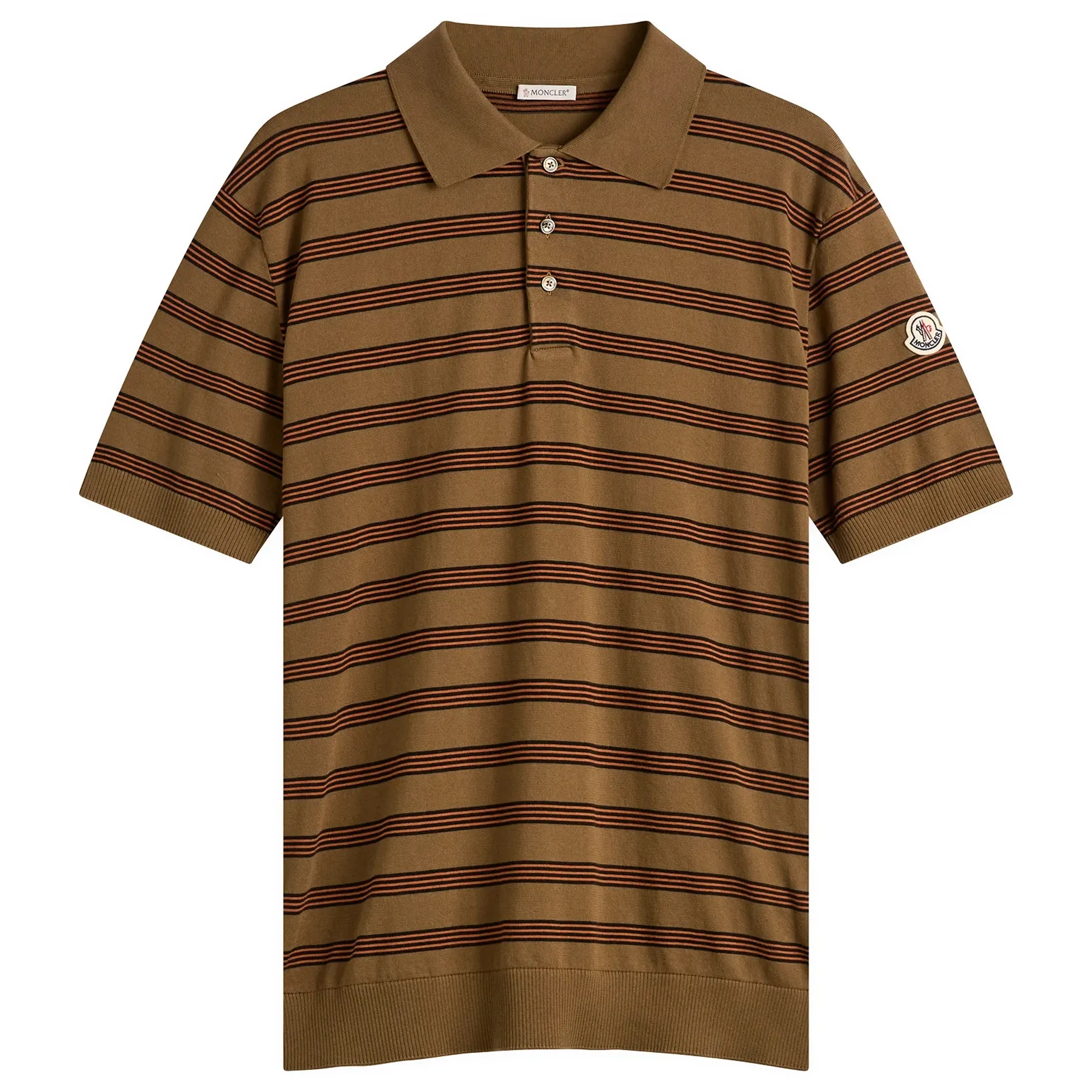 Moncler Men's Stripe Short Sleeve Knitted Polo Brown