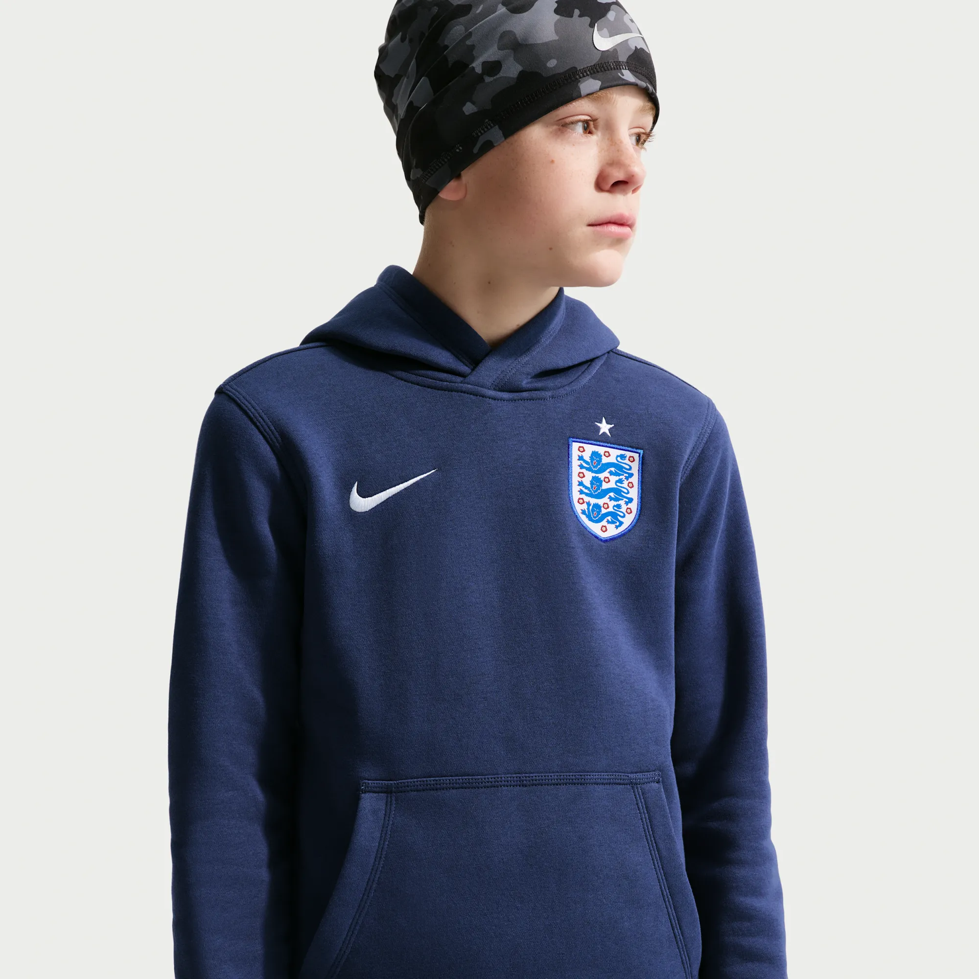 England Club Older Kids' (Boys') Nike Football Pullover Hoodie - Midnight Navy - Fleece