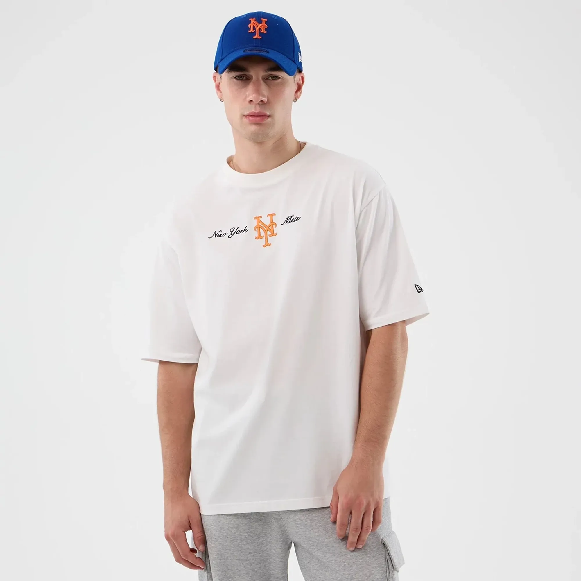 New York Mets MLB Script White Oversized T-Shirt New Era Cap adult unisex