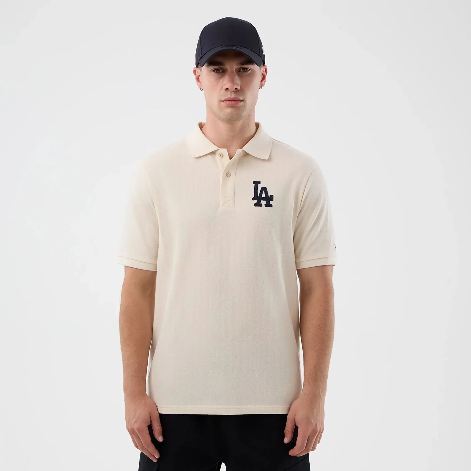 LA Dodgers MLB Rib Open White Polo T-Shirt New Era Cap adult unisex