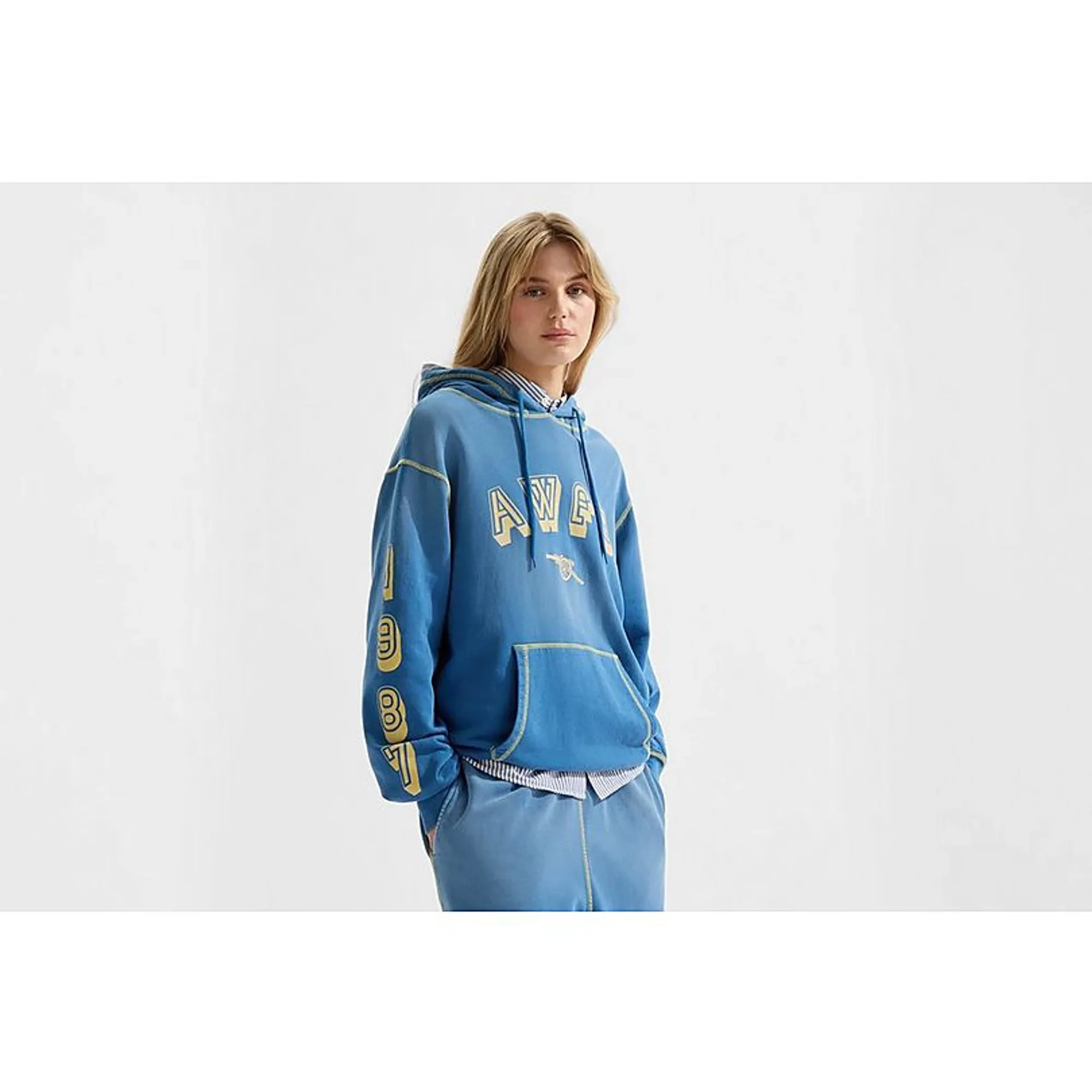 Arsenal AWFC Classics Unisex 1987 Acid Wash Hoodie, Blue