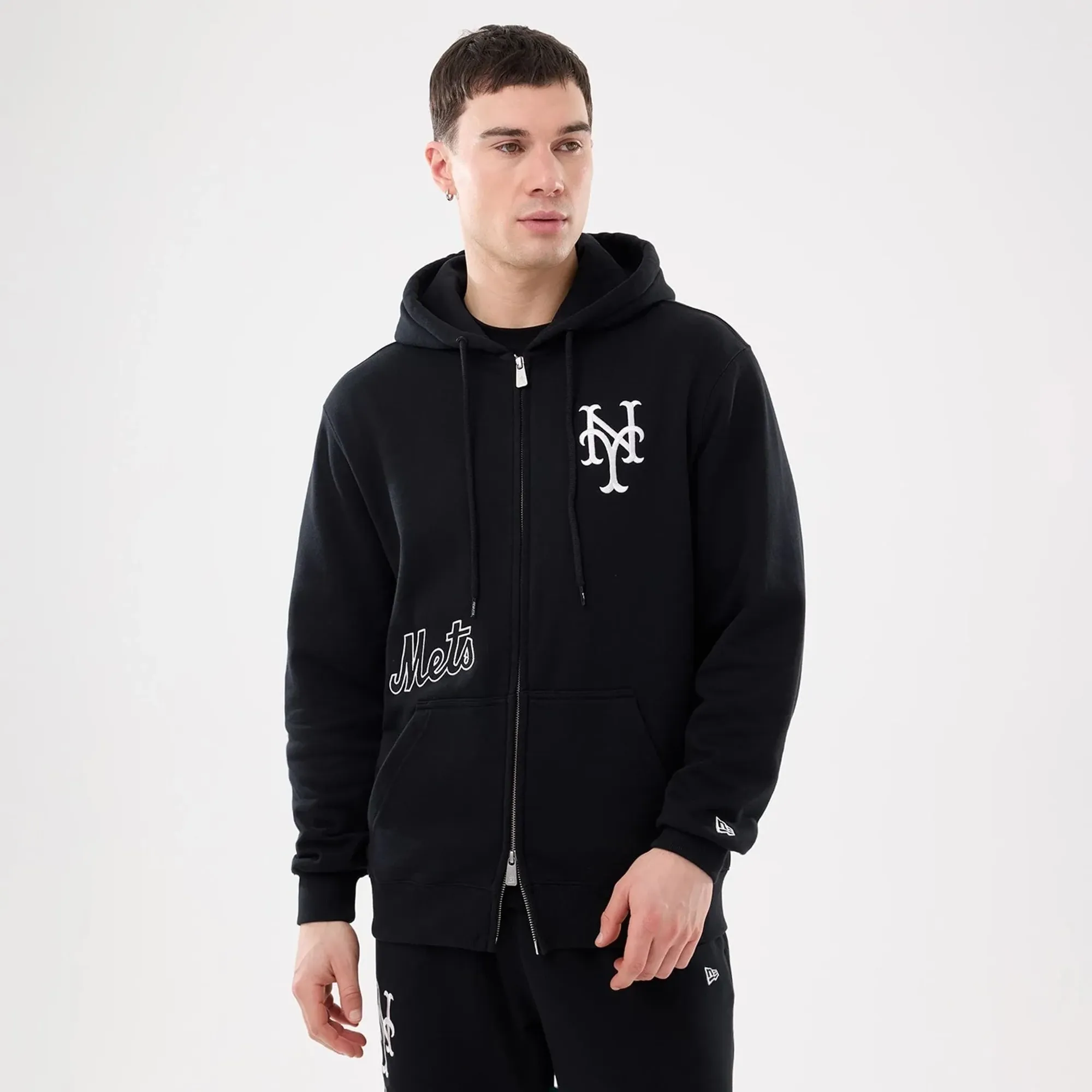 New York Mets MLB Comfort Black 2 Way Full Zip Hoodie New Era Cap adult unisex