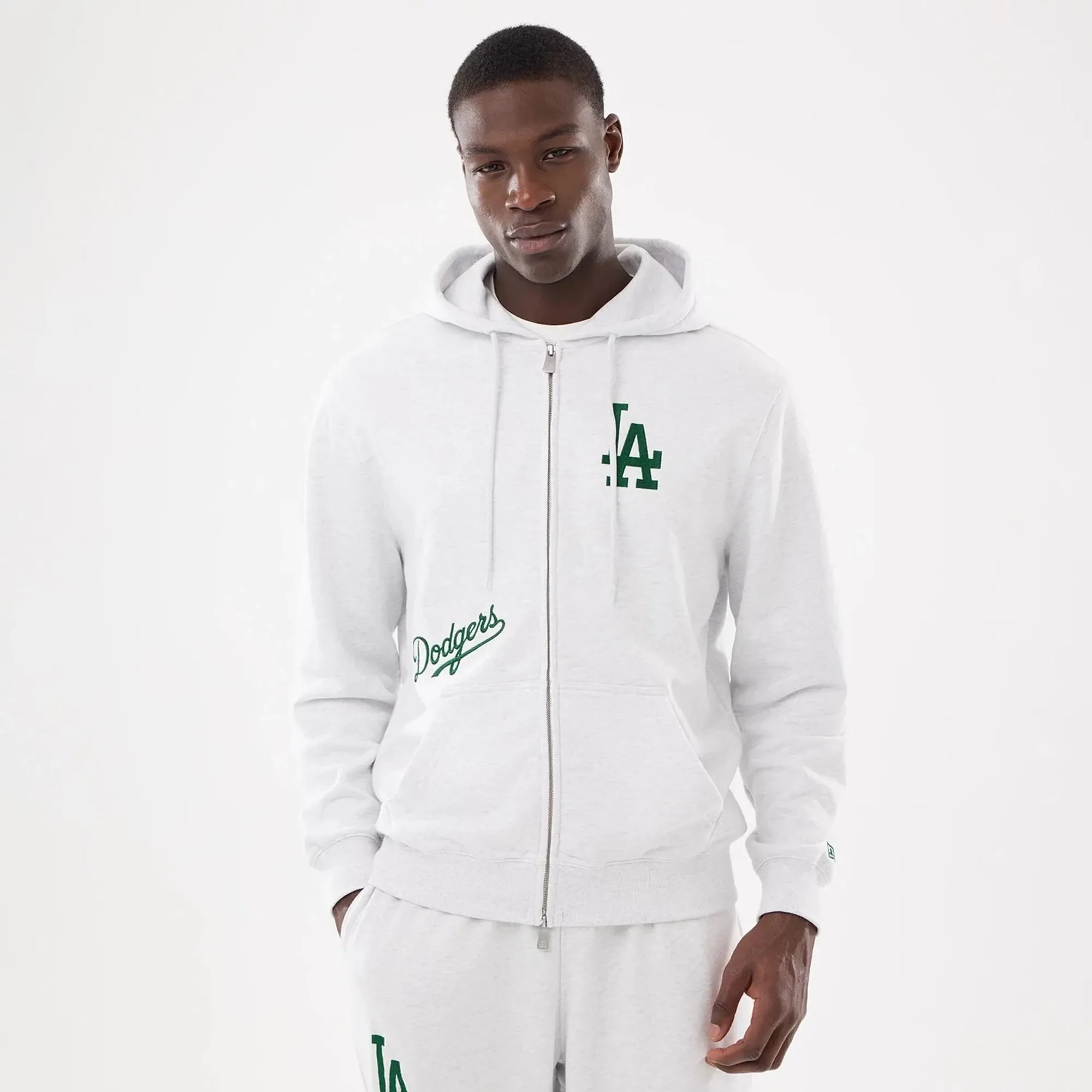 LA Dodgers MLB Comfort Grey 2 Way Full Zip Hoodie New Era Cap adult unisex