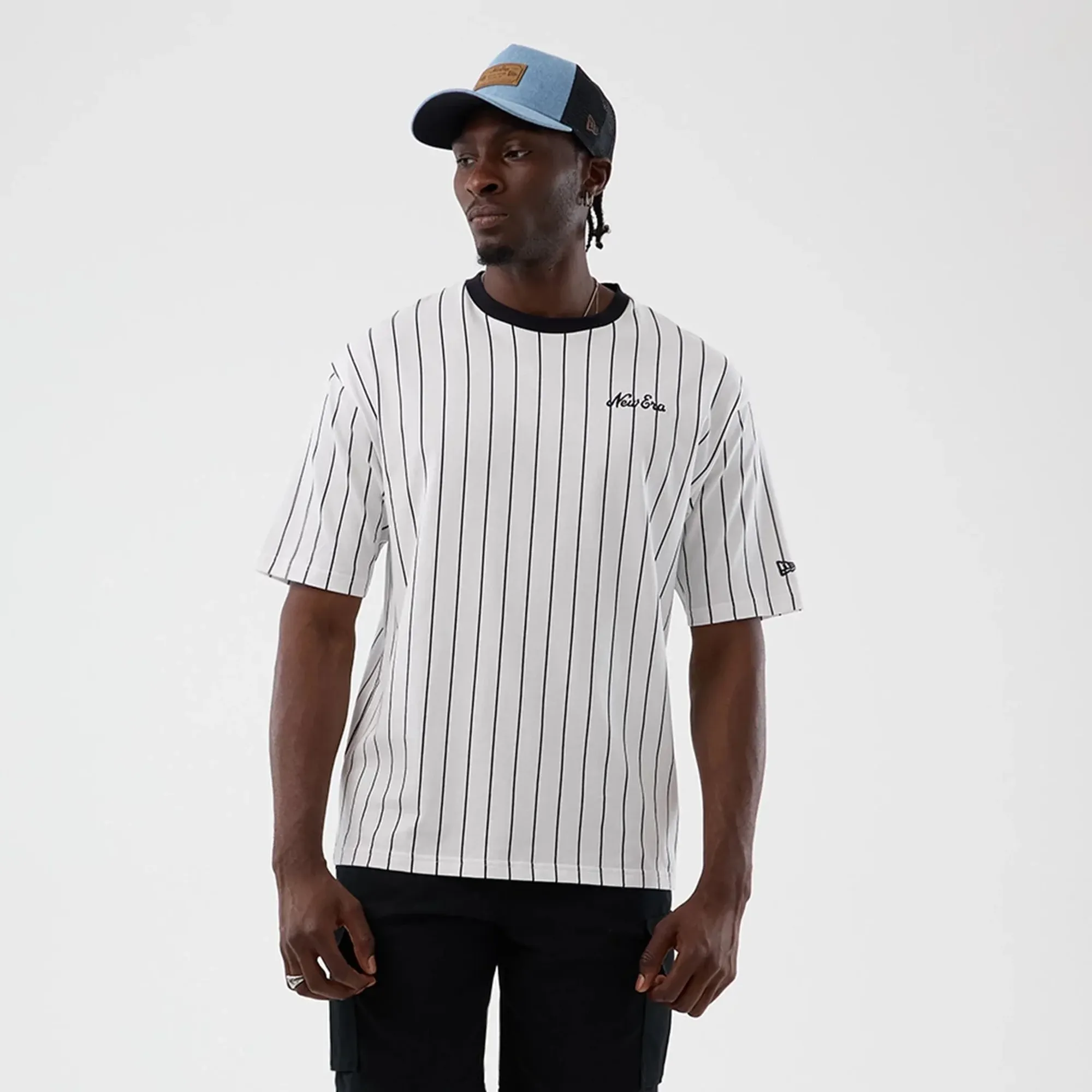 New Era Pinstripe Open White Oversized T-Shirt adult unisex