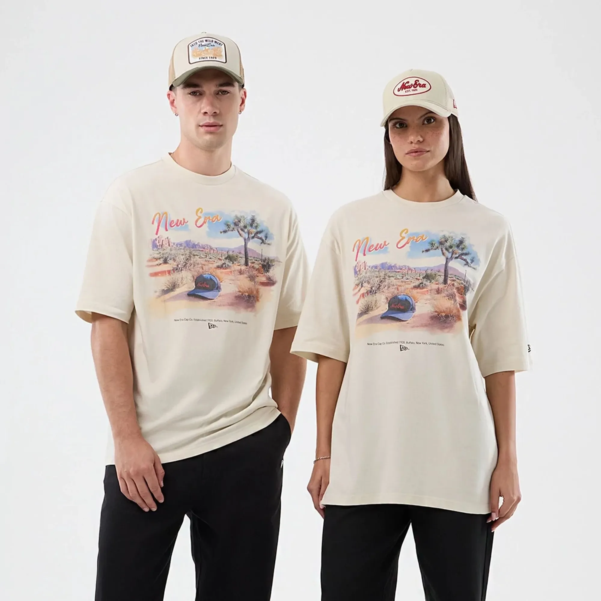 New Era Dessert Graphic Light Beige Oversized T-Shirt adult unisex