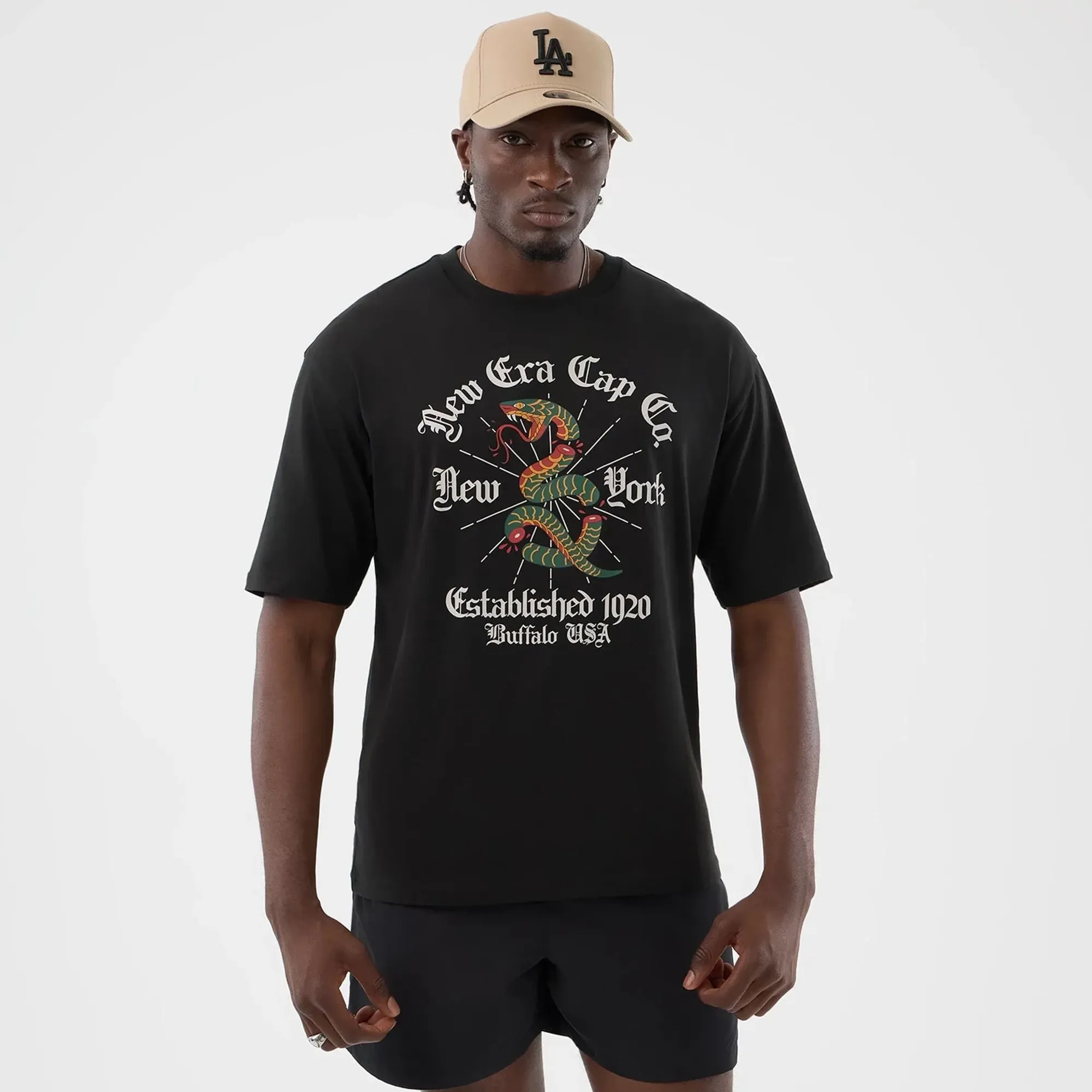 New Era Serpent Graphic Black Oversized T-Shirt adult unisex