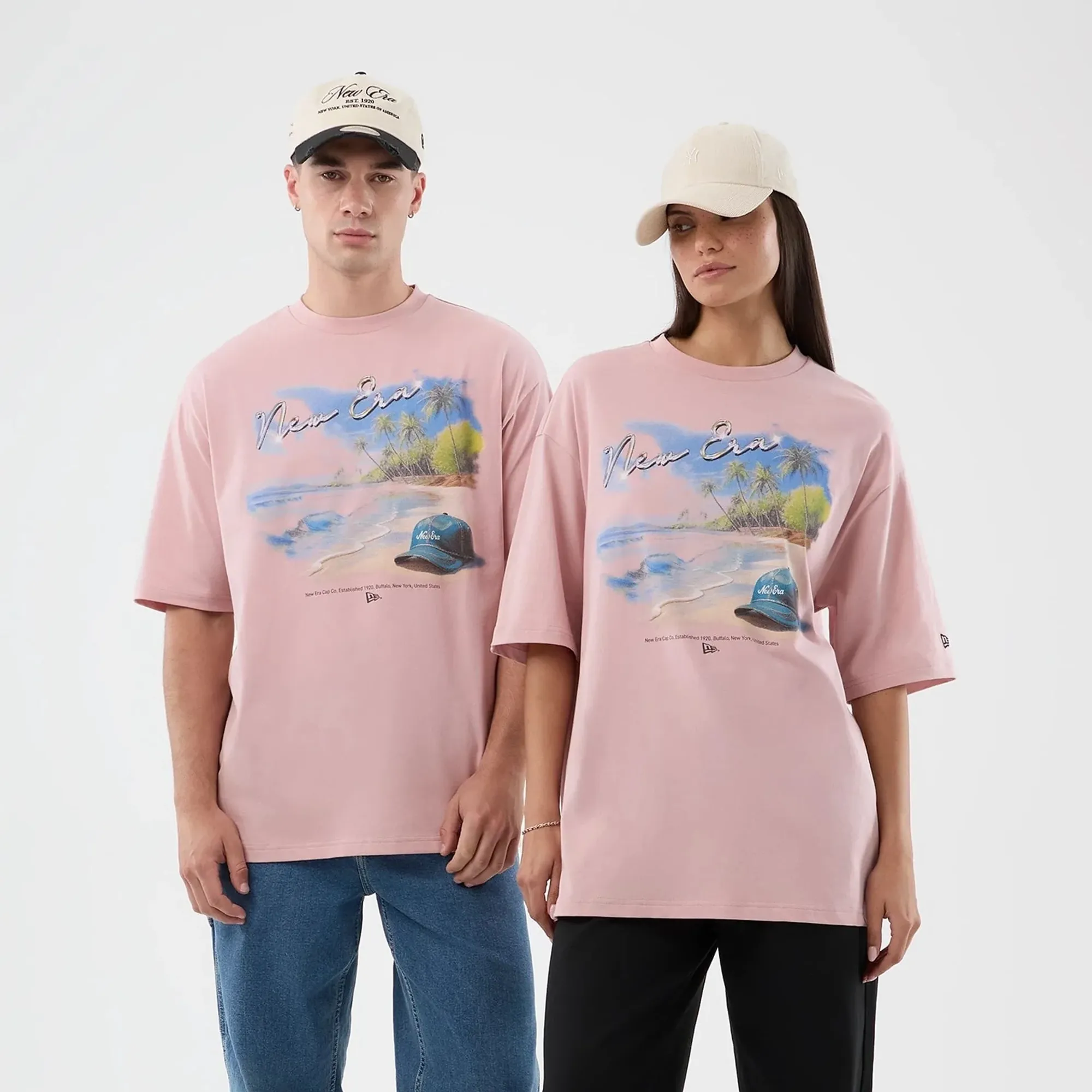 New Era Beach Graphic Pastel Pink Oversized T-Shirt adult unisex
