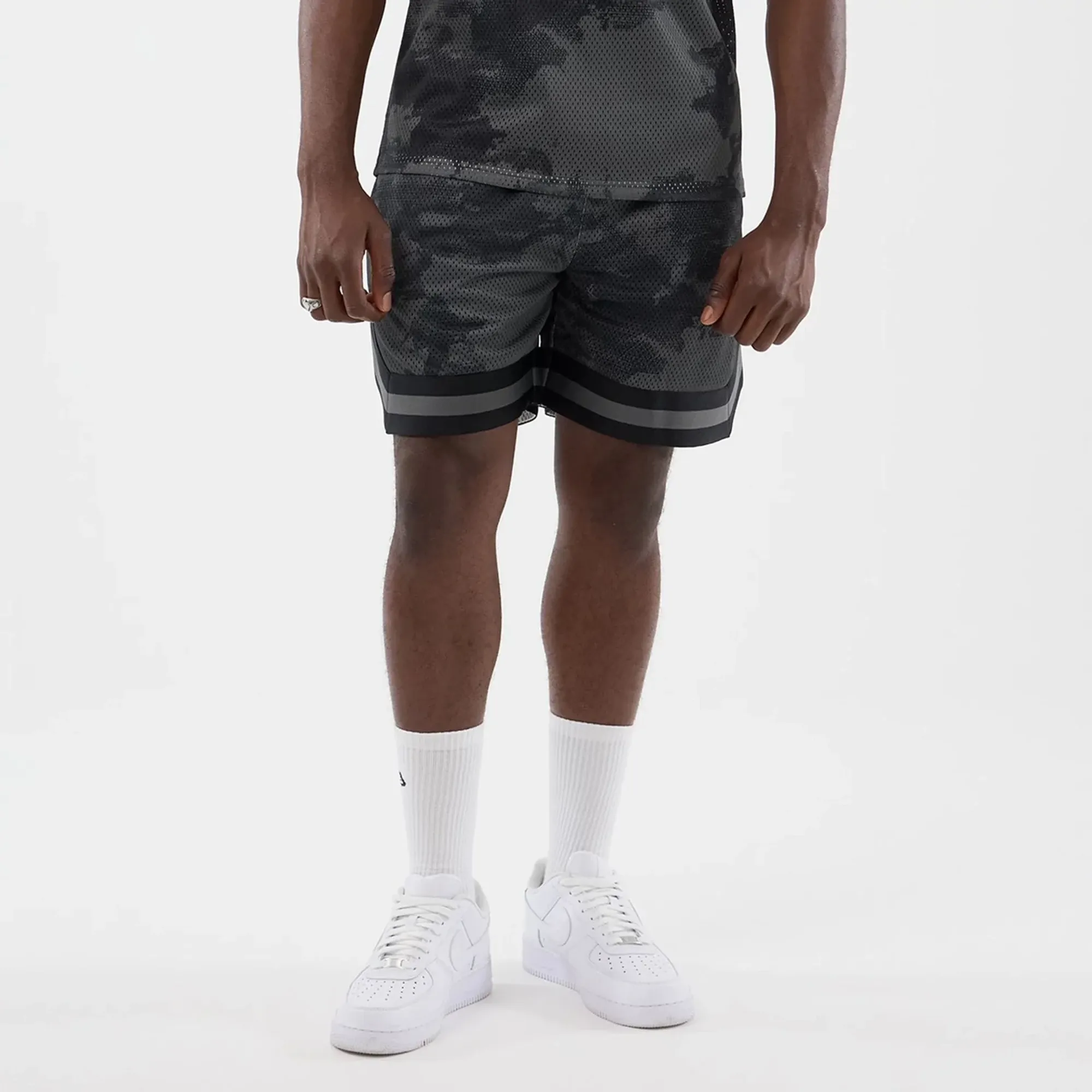 New Era All Over Print Mesh Black Camo Shorts adult unisex