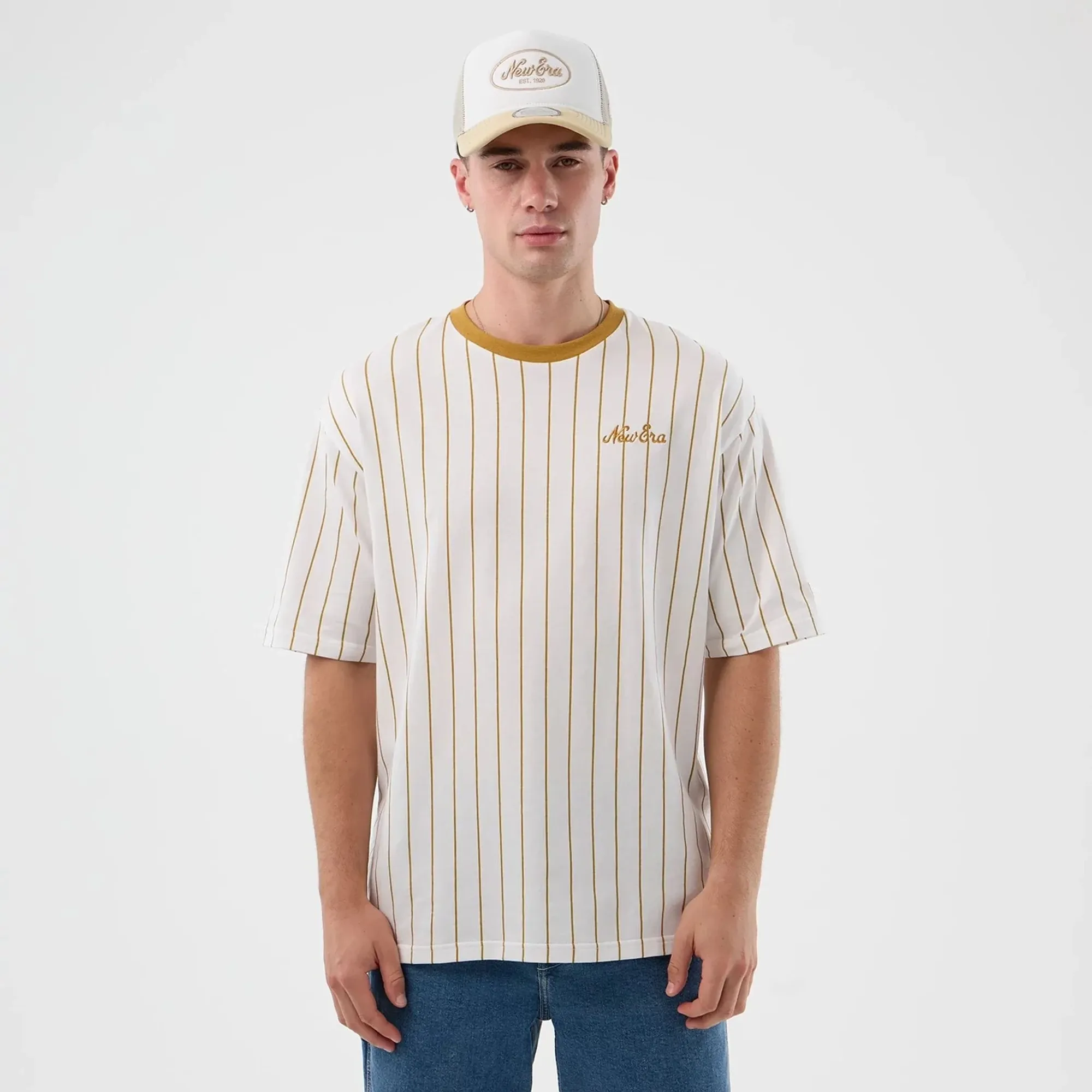 New Era Pinstripe White Oversized T-Shirt adult unisex