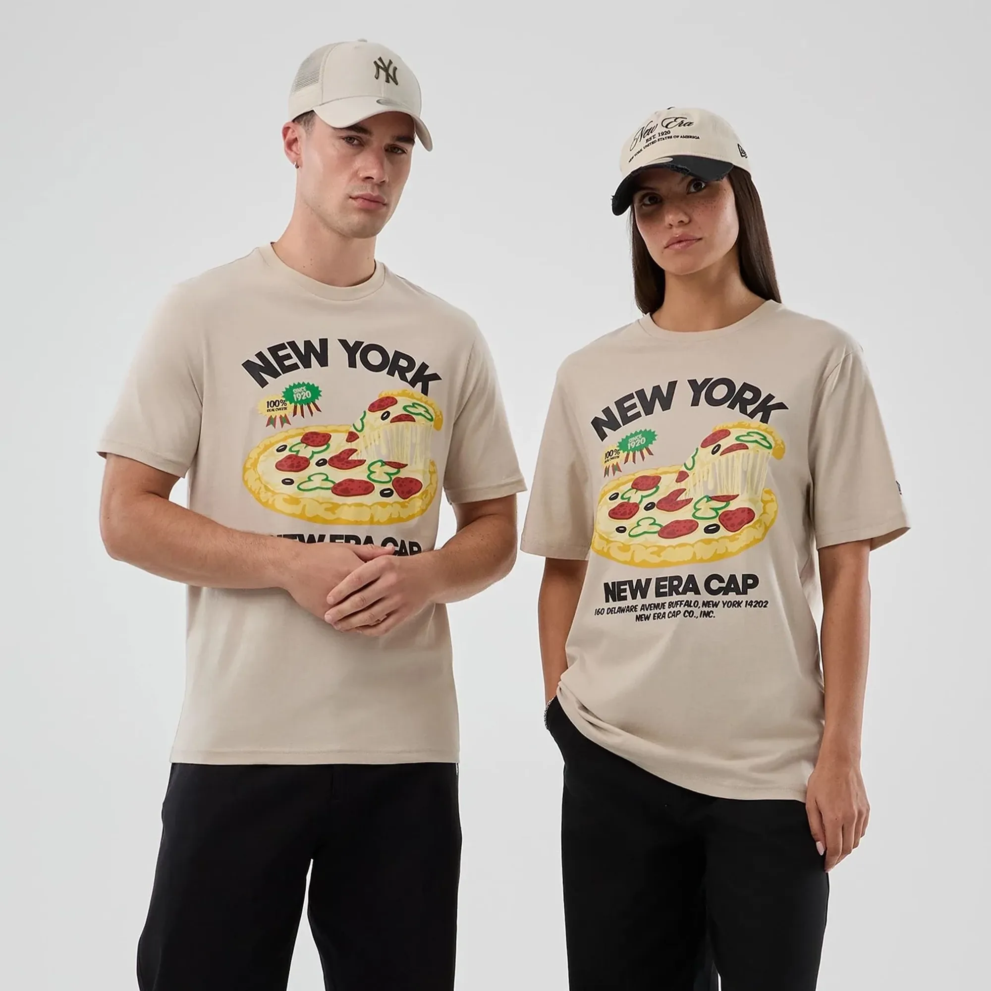New Era Pizza Graphic Light Beige T-Shirt adult unisex