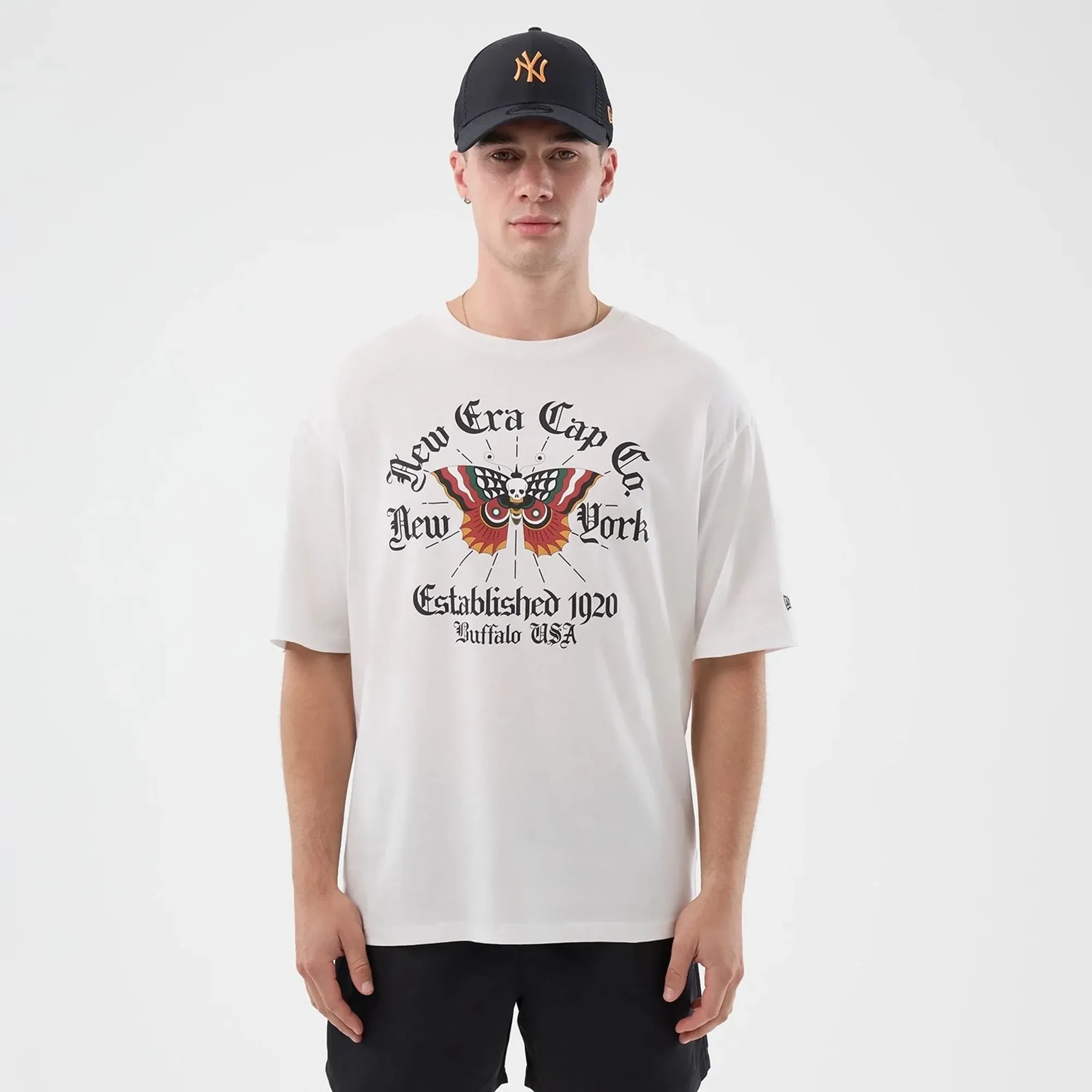 New Era Death Moth Graphic White Oversized T-Shirt adult unisex
