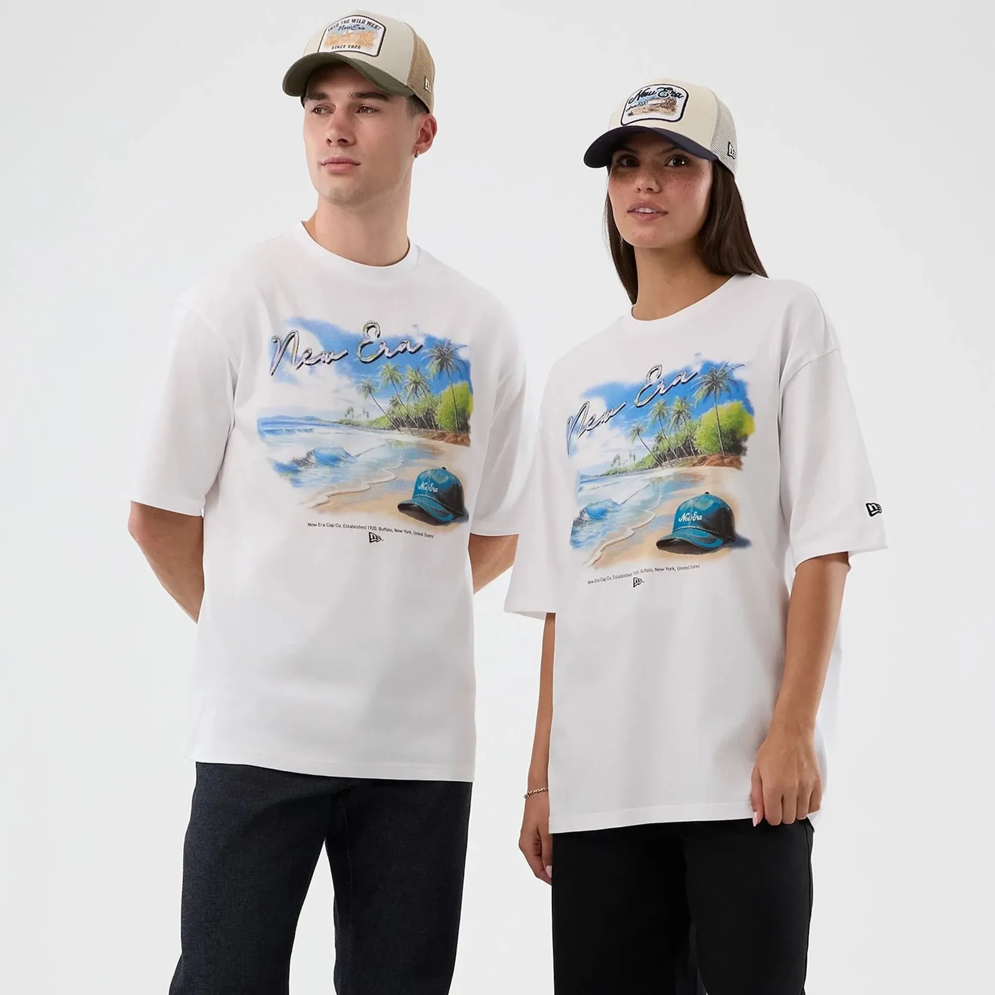 New Era Beach Graphic White Oversized T-Shirt adult unisex