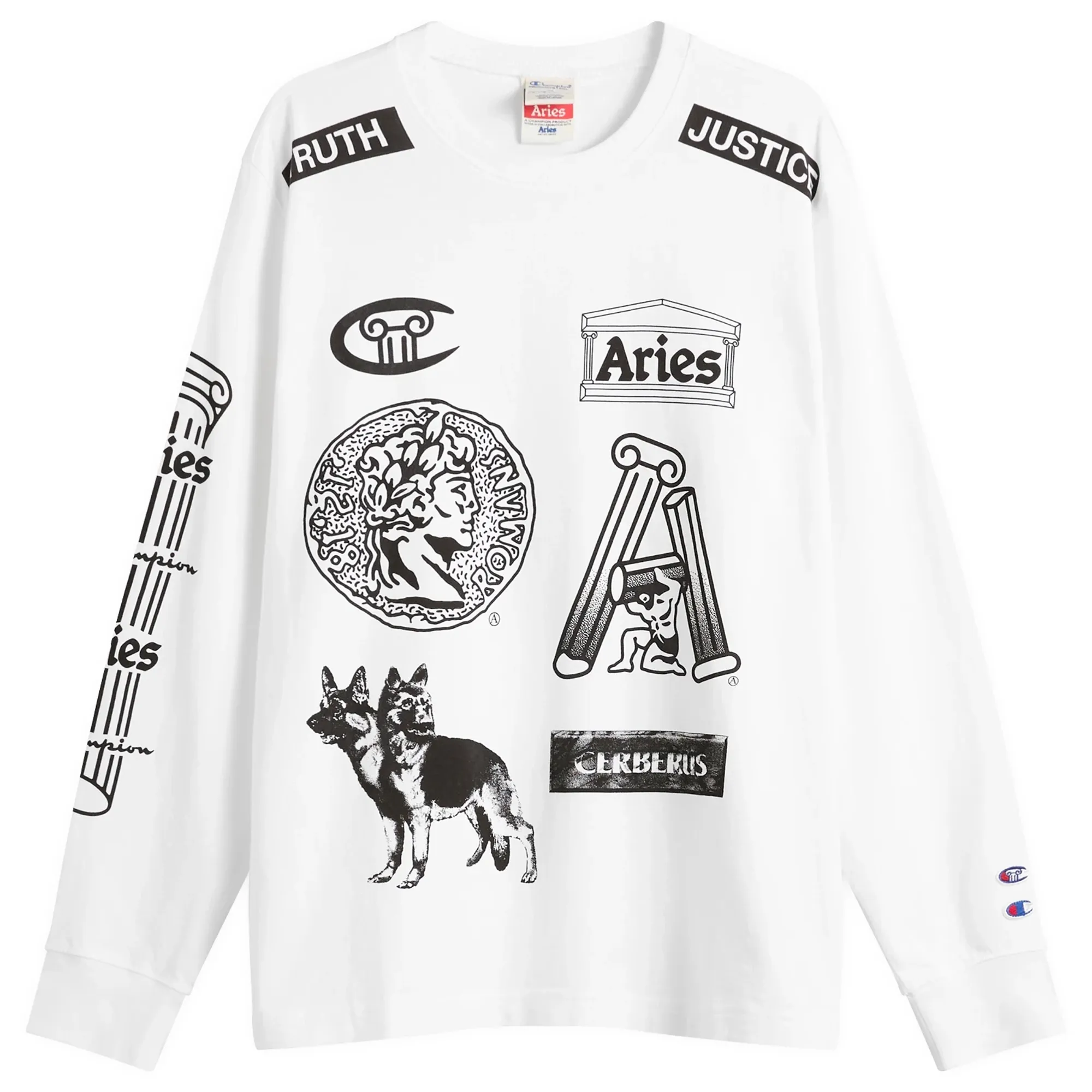 Champion Men's x Aries Sponsor Long Sleeve T-Shirt White