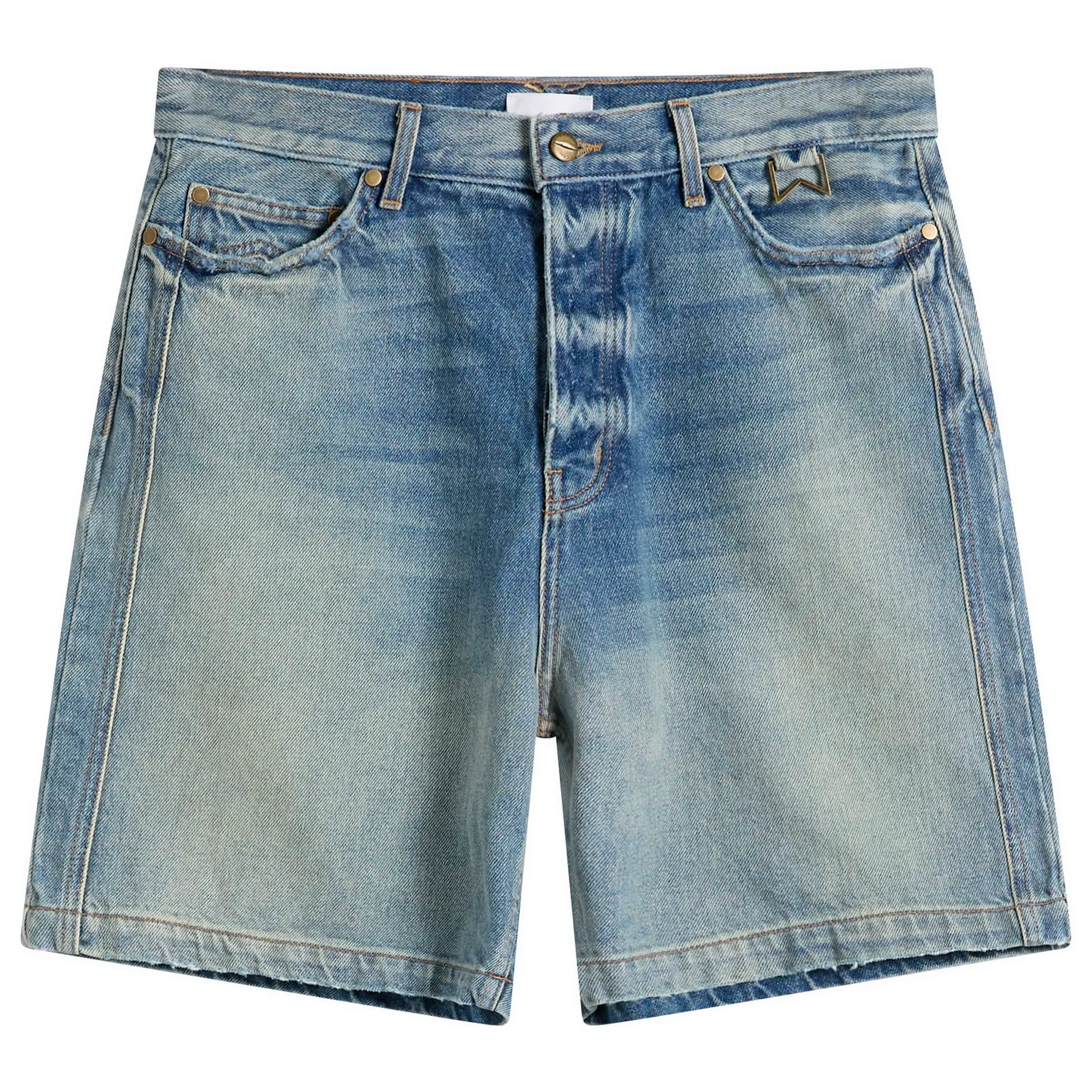 Rhude Men's Boxy Traxedo Denim Shorts Isla Indigo