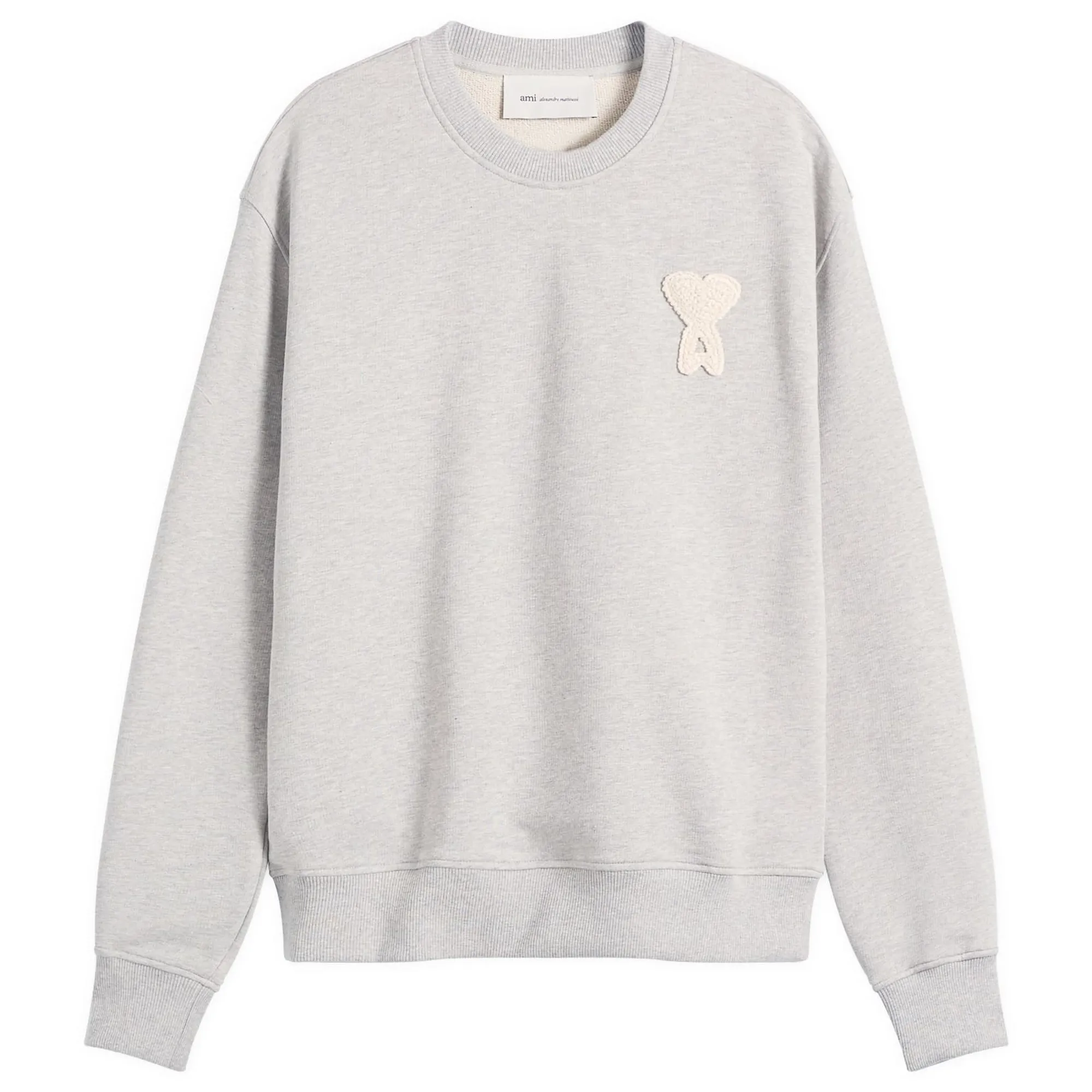 AMI Paris Men's Classic Fit Crewneck Jumper Gris Cend Chine/Blanc Cr