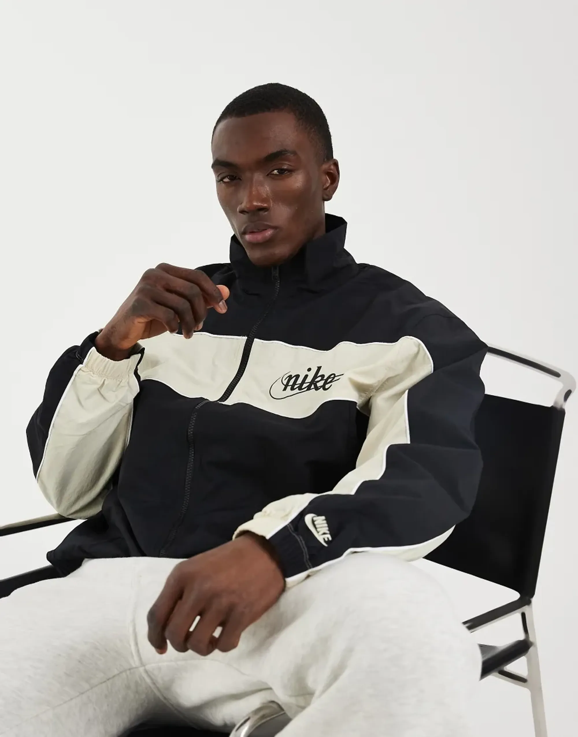 Nike Club Lightweight Full Zip Jacket In Black And Khaki