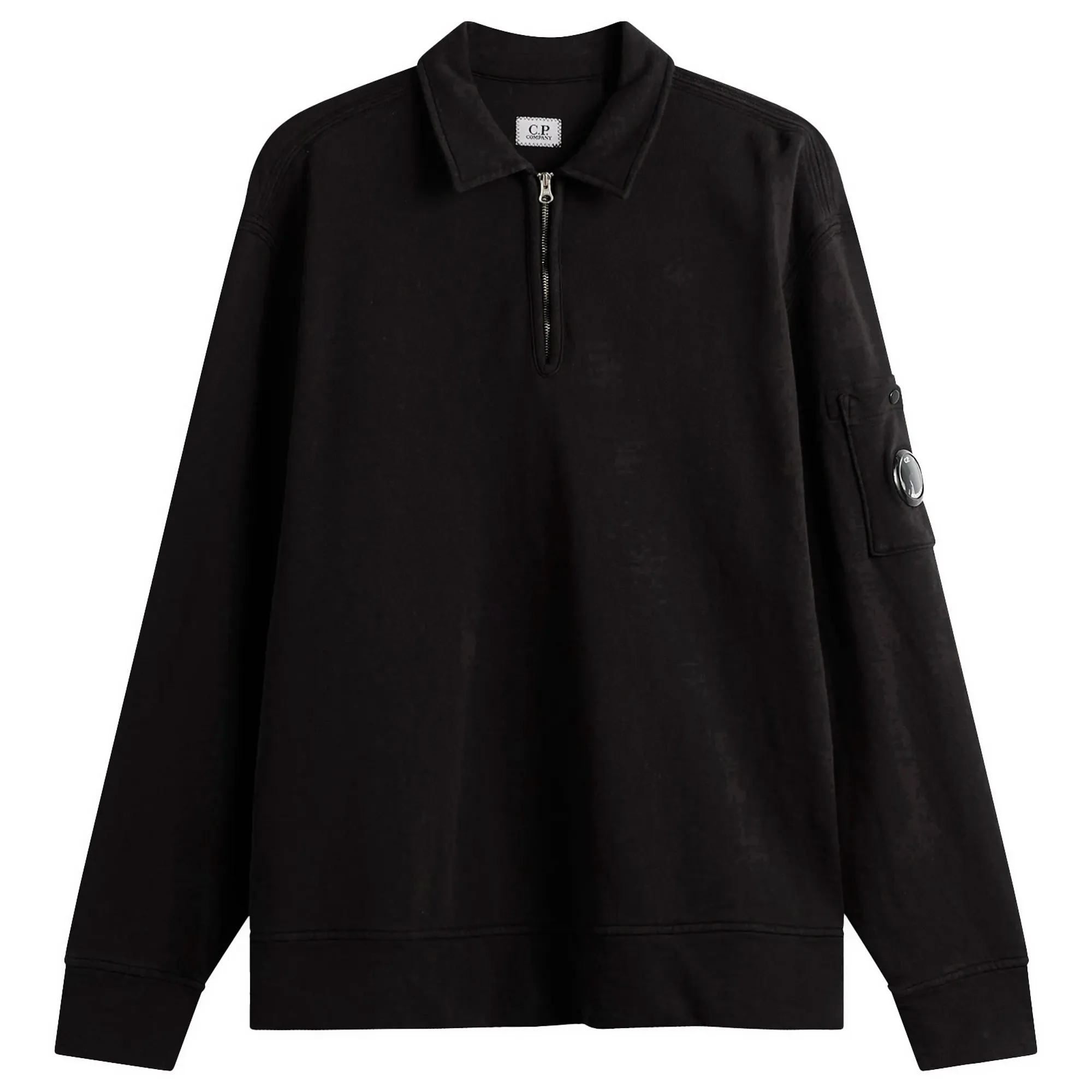 C.P. Company Men's Malfile Fleece Quarter Zip Collared Sweatshirt Black