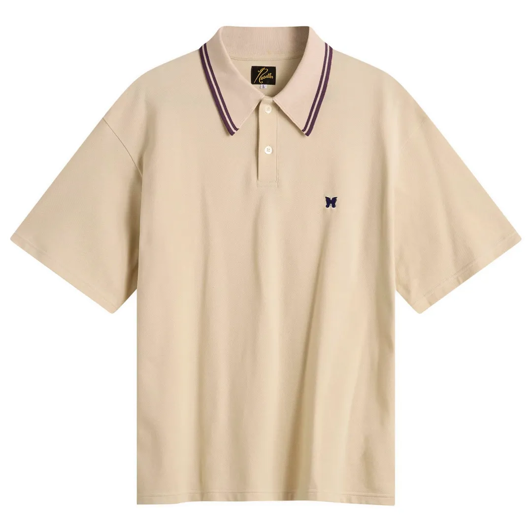 Needles Men's Pique Polo Beige | SX442-A | FOOTY.COM