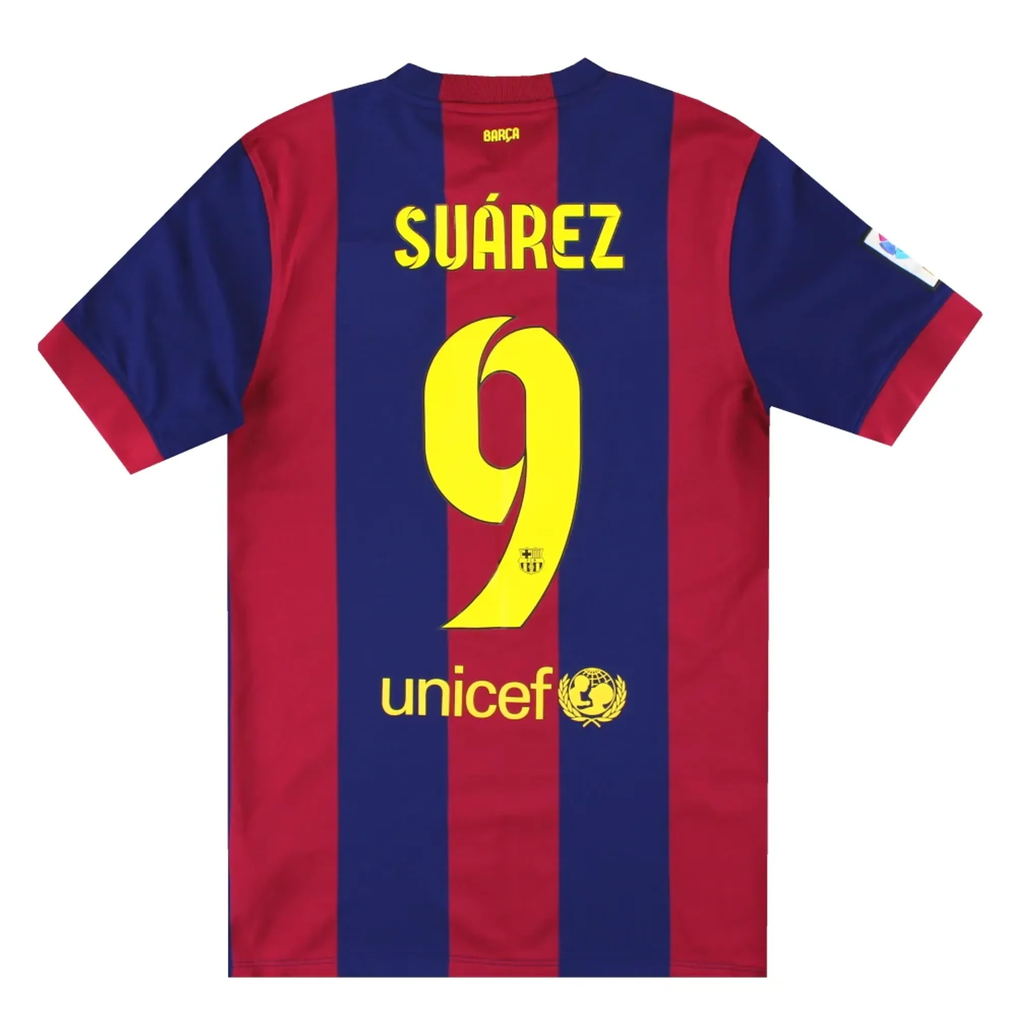2014-15 Barcelona Home Shirt Suarez #9 S - Barcelona / Excellent 