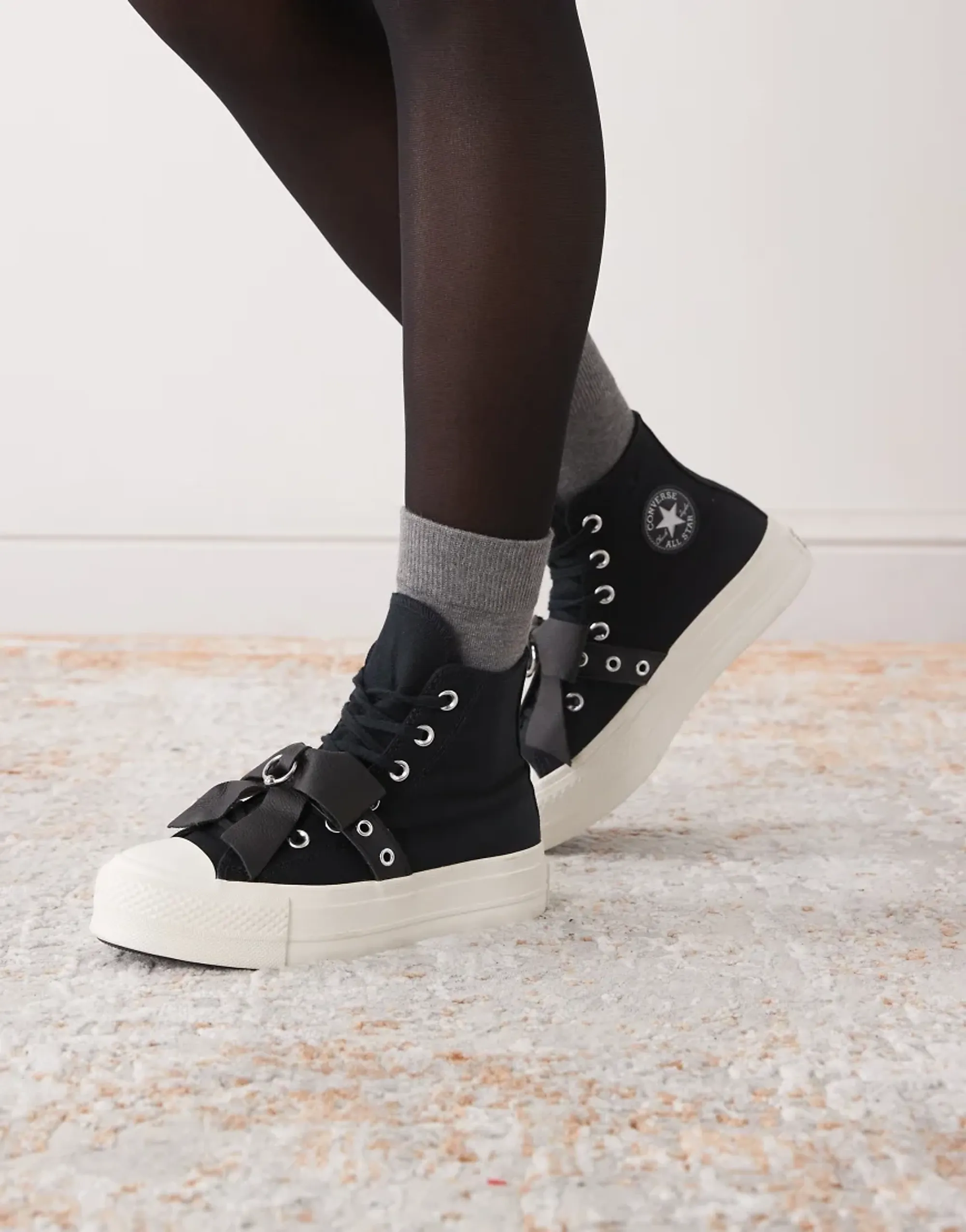 Converse All Star Lift Hi Bow Stud Trainers in Black
