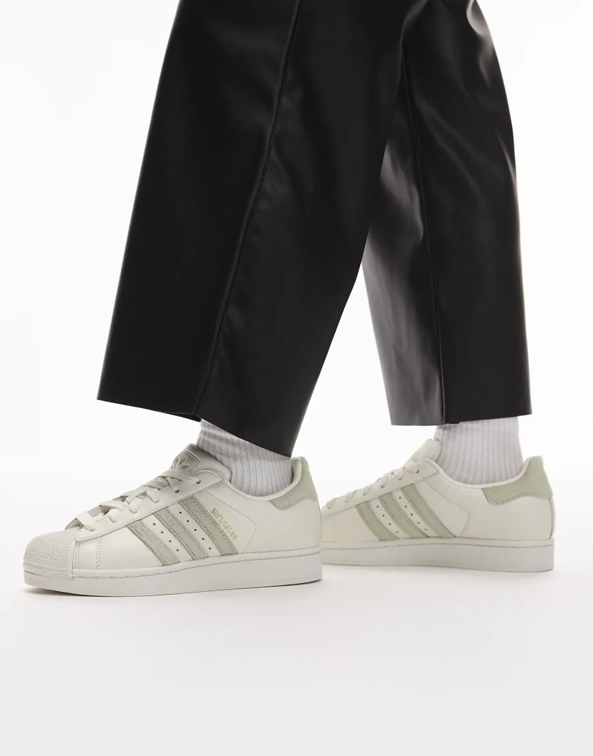 Adidas Originals Superstar Ii Trainers In White With Pony Hair Stripes In Sage Green
