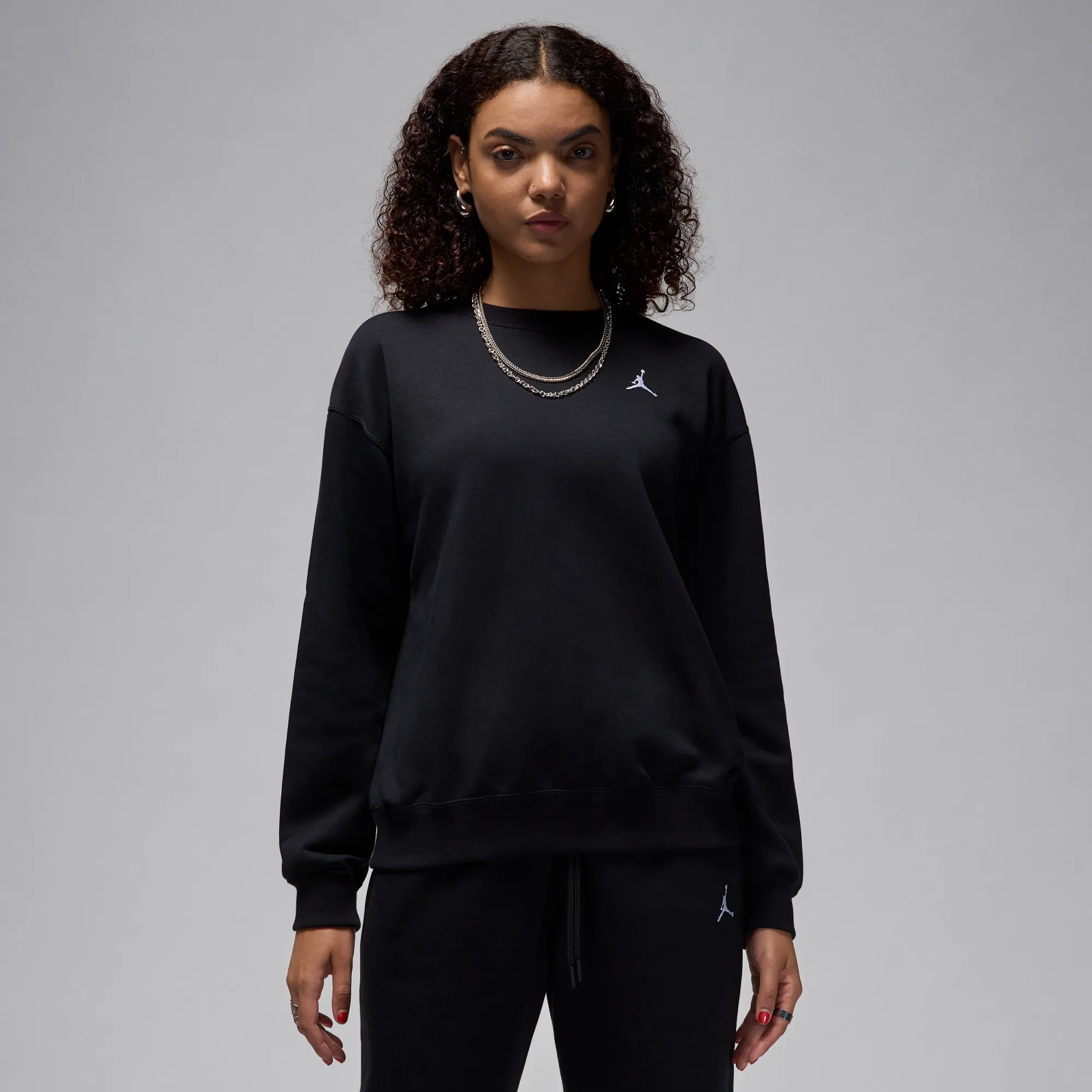 Nike Jordan Brooklyn Fleece Women's French Terry Crew-Neck Sweatshirt - Black - Cotton/Polyester