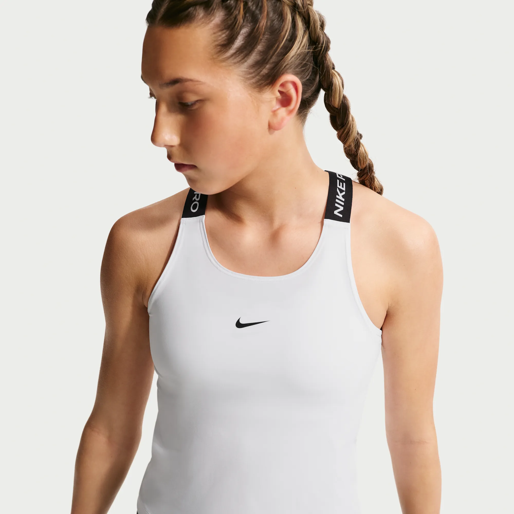 Nike Pro Older Kids' (Girls') Dri-FIT Tank Top - White - Polyester/Elastane