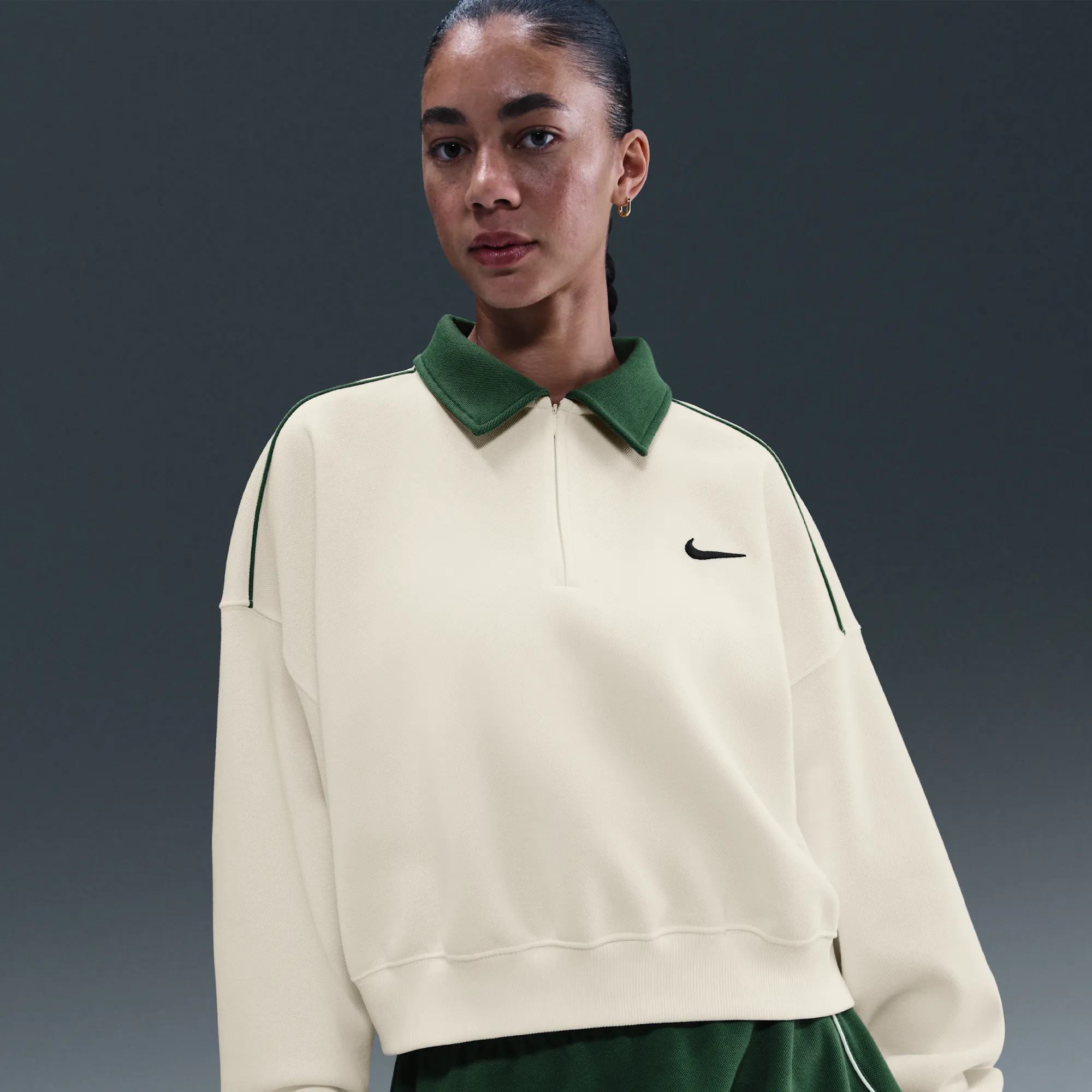Nike Women's 1/4-Zip Sweatshirt - White - Cotton/Polyester/Elastane