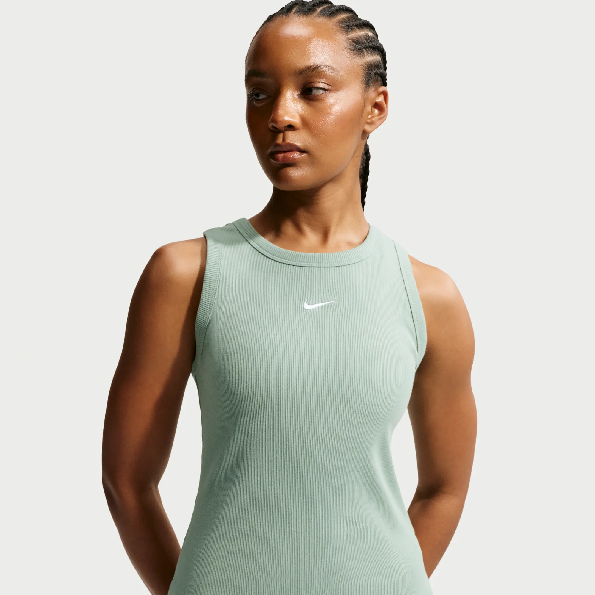 Nike Women's Tight Ribbed Tank Top - Green - Cotton/Elastane