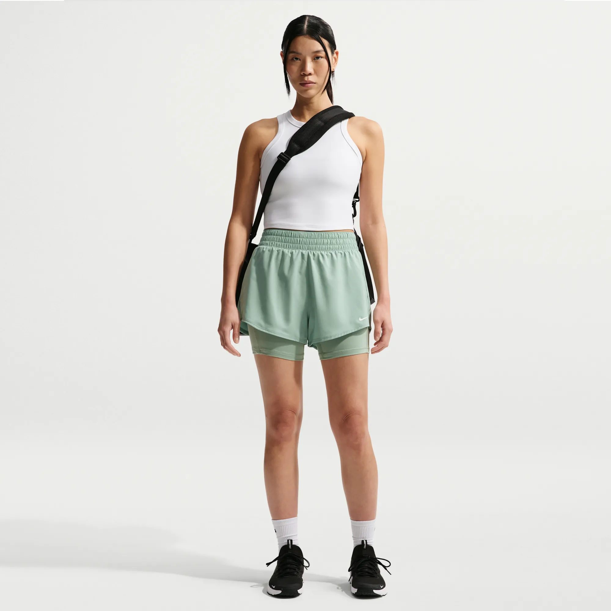 Nike One Women's Dri-FIT High-Waisted 8cm (approx.) 2-in-1 Shorts - Green - Polyester