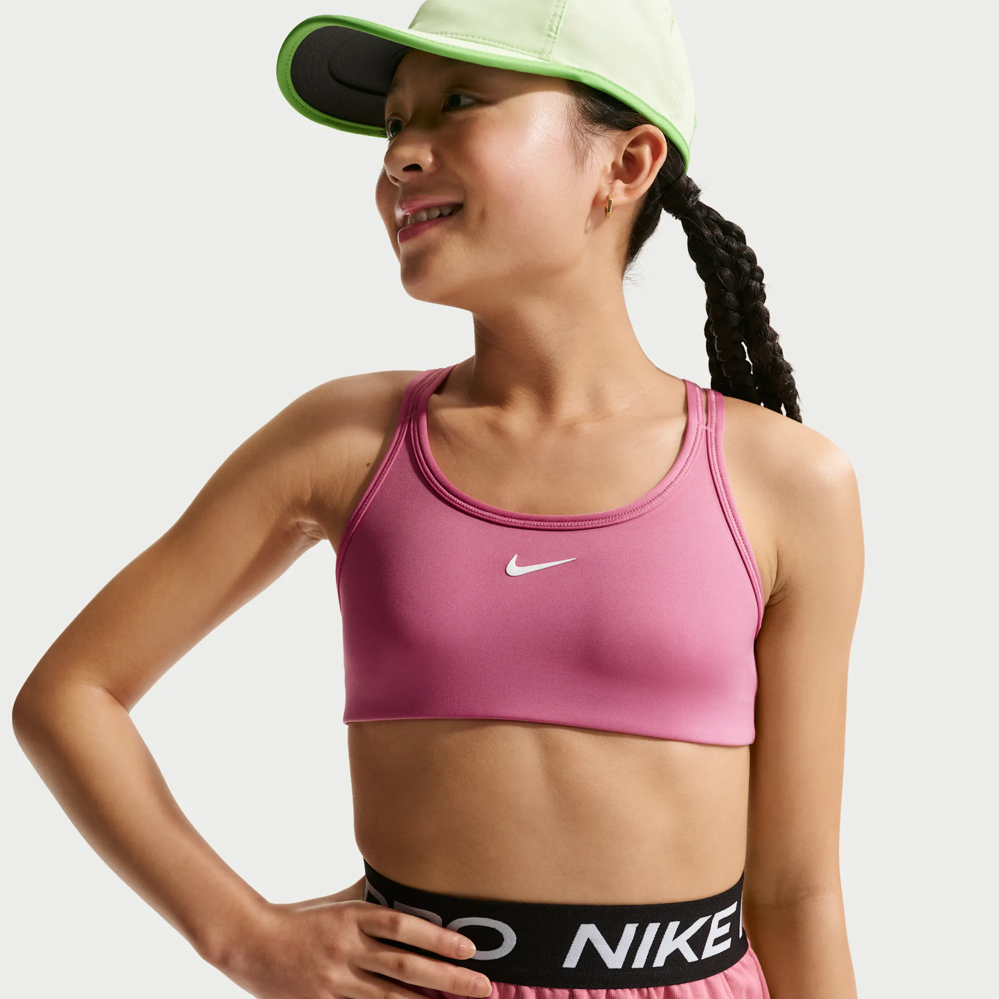 Nike Pro Swoosh Girls' Sports Bra - Pink - Polyester/Elastane