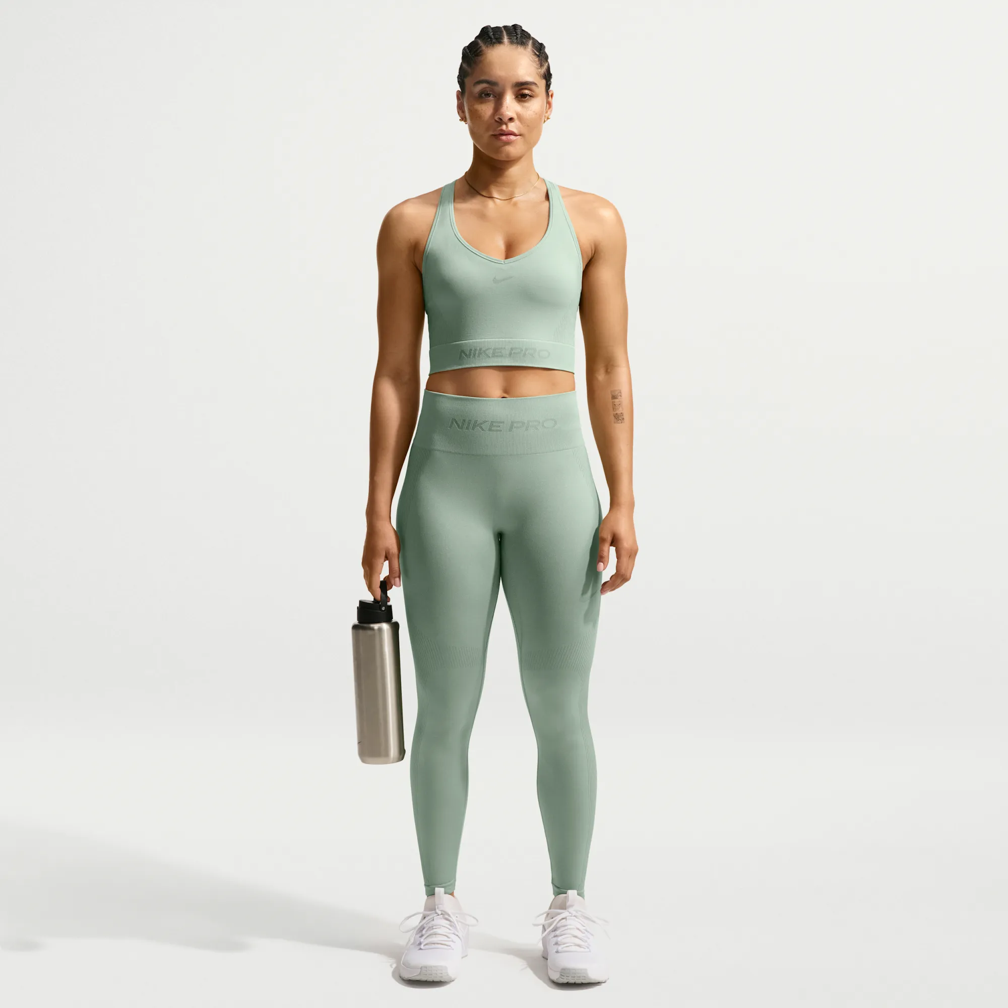 Nike Pro Seamless Women's High-Waisted 7/8 Leggings - Green - Polyester/Nylon/Elastane