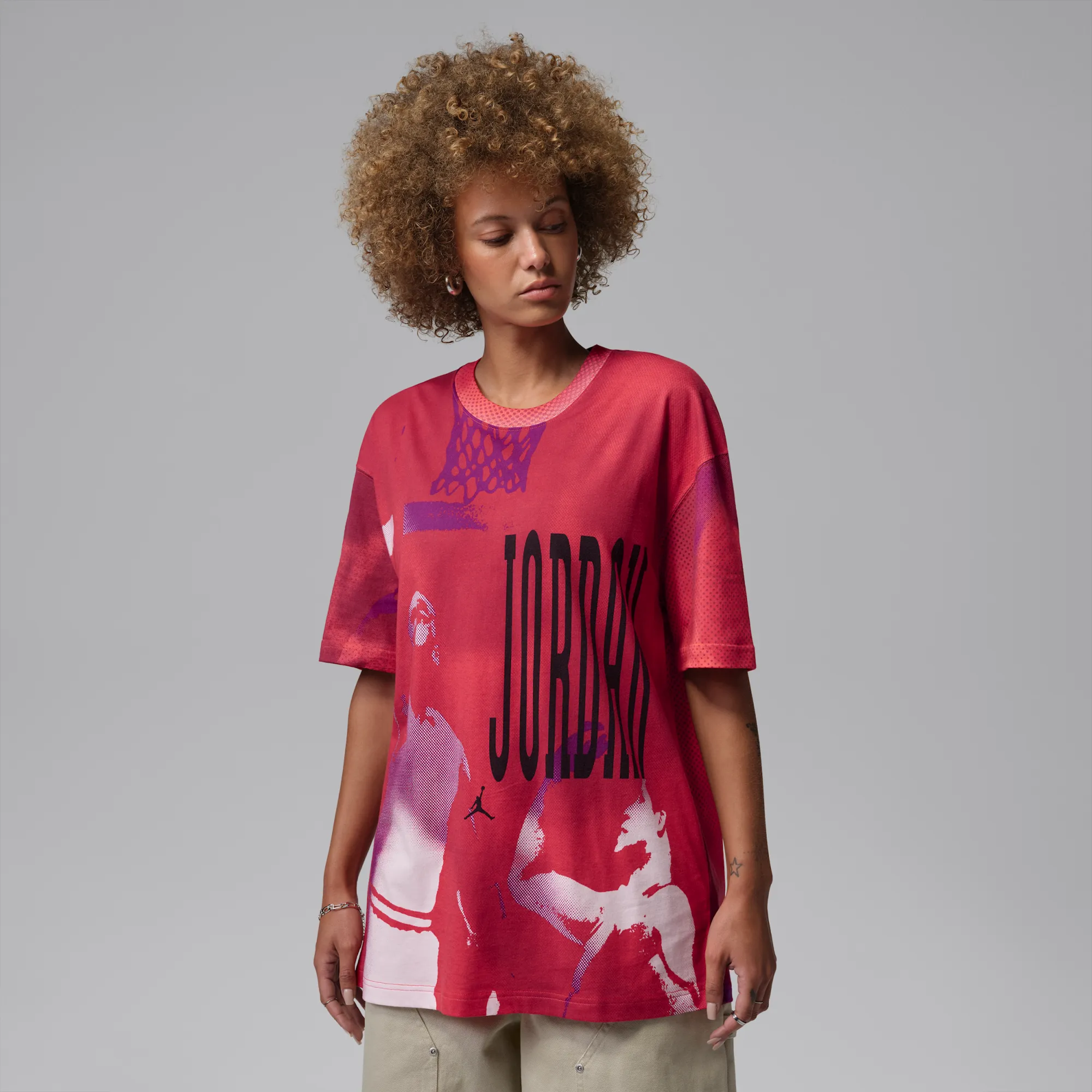 Nike Jordan Flight Women's Oversized Graphic T-Shirt - Red - Cotton