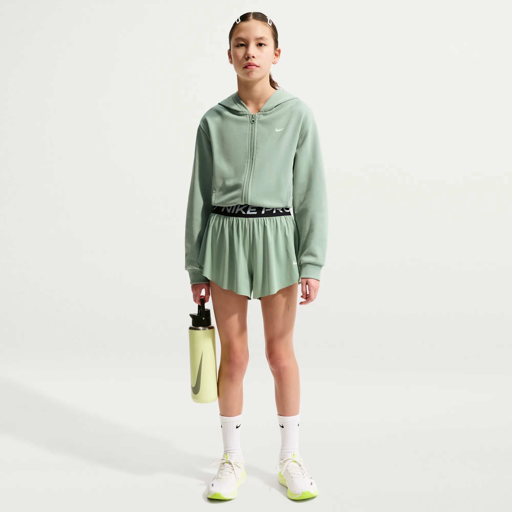 Nike Pro Older Kids' (Girls') Dri-FIT 2-in-1 Shorts - Green - Polyester/Elastane
