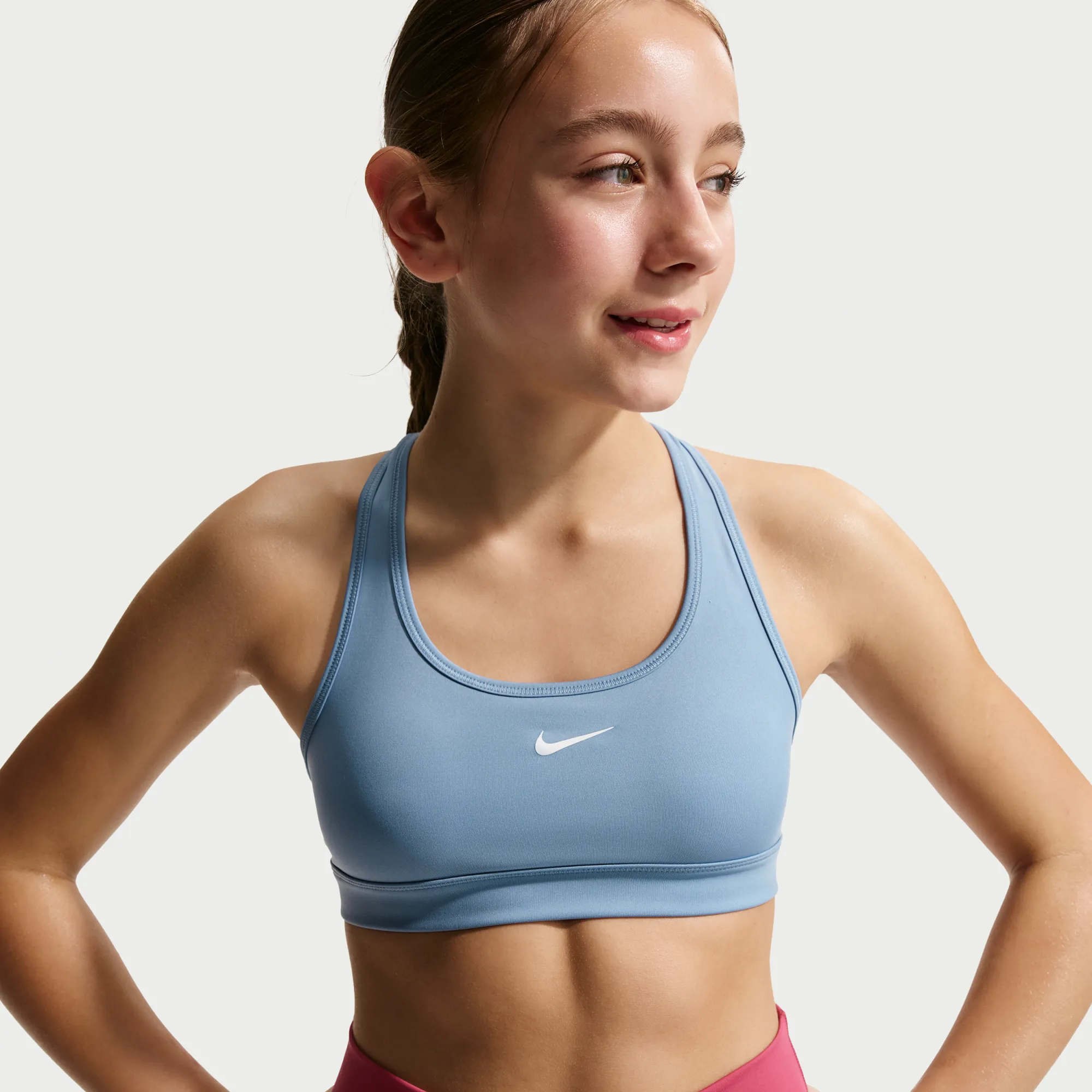 Nike Swoosh Girls' Sports Bra - Blue - Polyester/Elastane