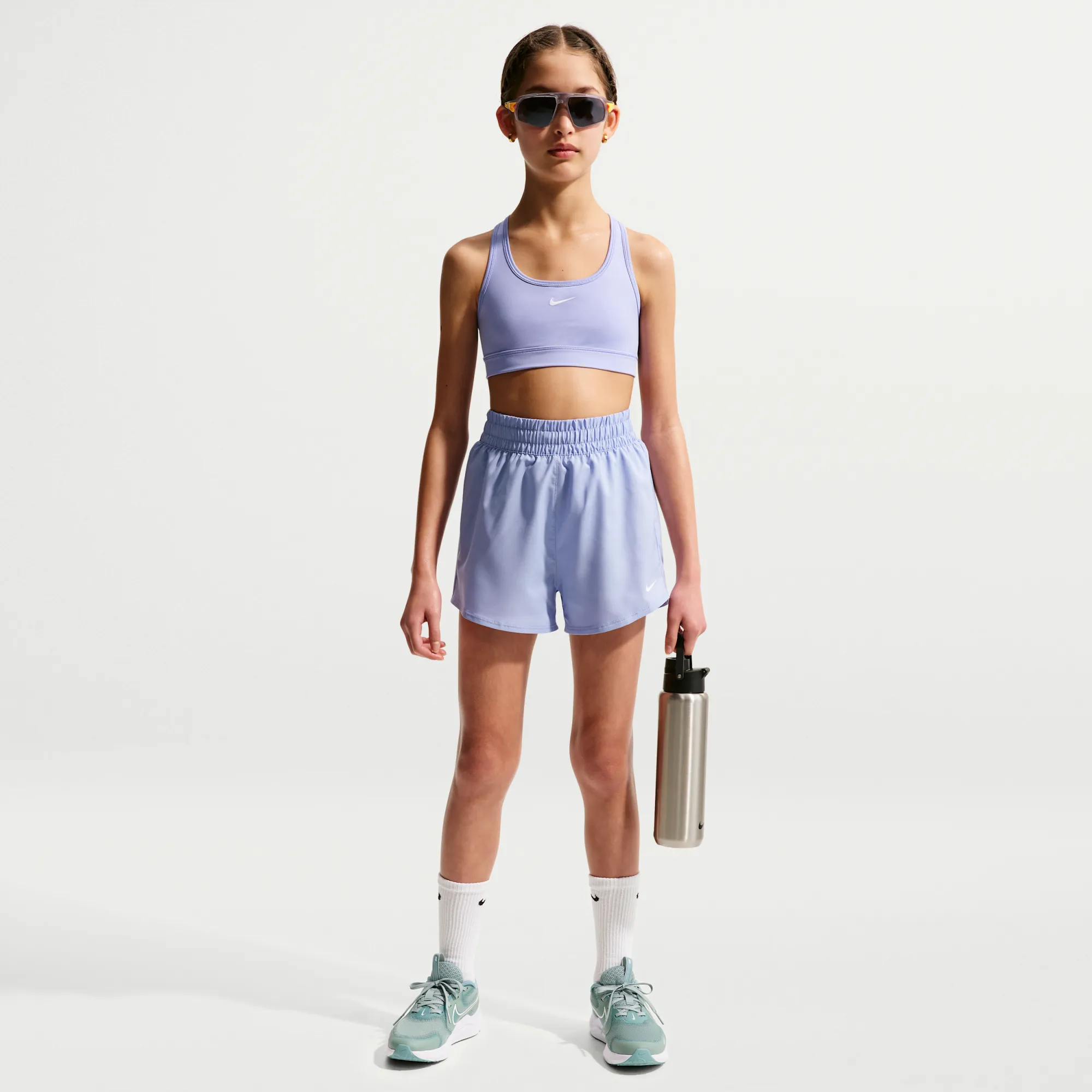 Nike One Older Kids' (Girls') Dri-FIT High-Waisted Woven Training Shorts - Purple - Polyester