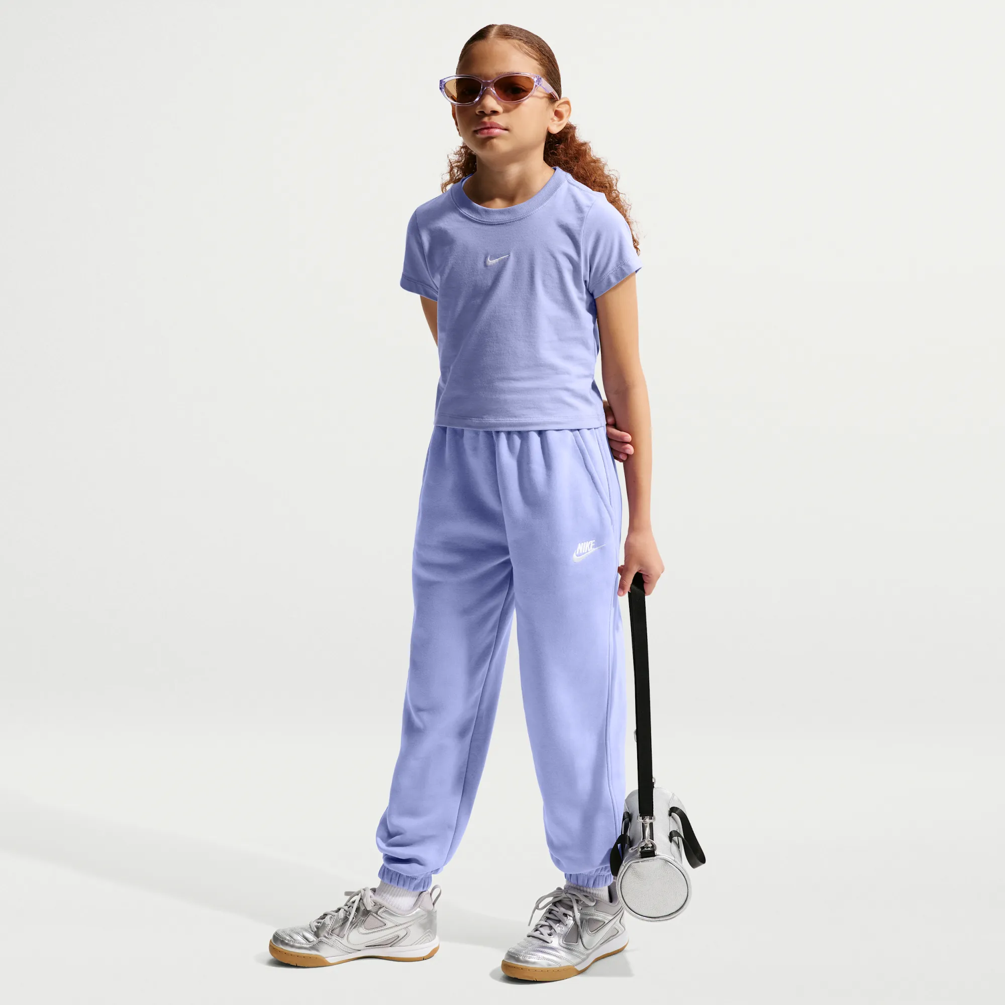 Nike Club Fleece Older Kids' Loose Trousers - Purple - Cotton/Polyester