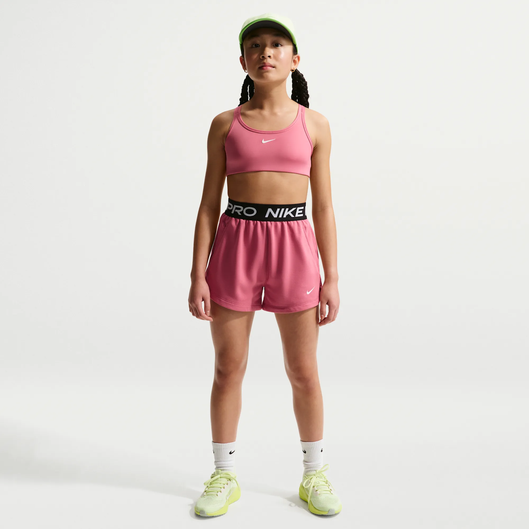 Nike Pro Fleece Older Kids' (Girls') Dri-FIT Shorts - Pink - Cotton/Polyester