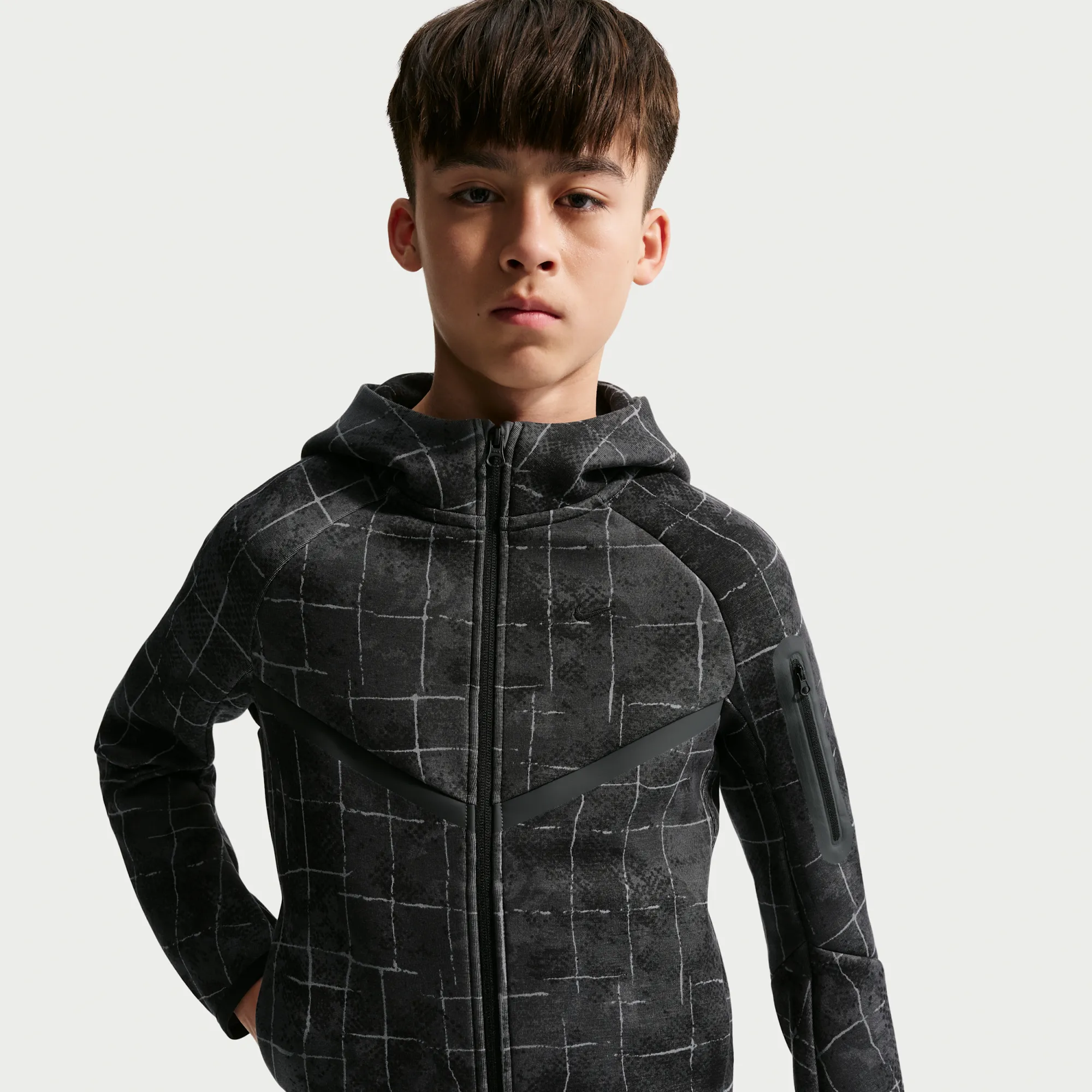 Nike Tech Fleece Older Kids' (Boys') Full-Zip Hoodie - Grey - Cotton/Polyester