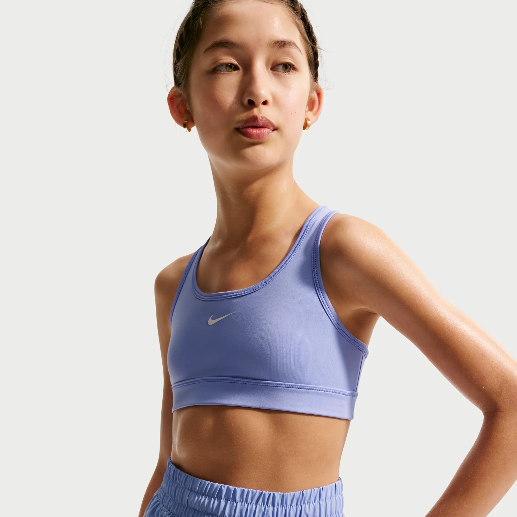 Nike Swoosh Girls' Sports Bra - Purple - Polyester/Elastane