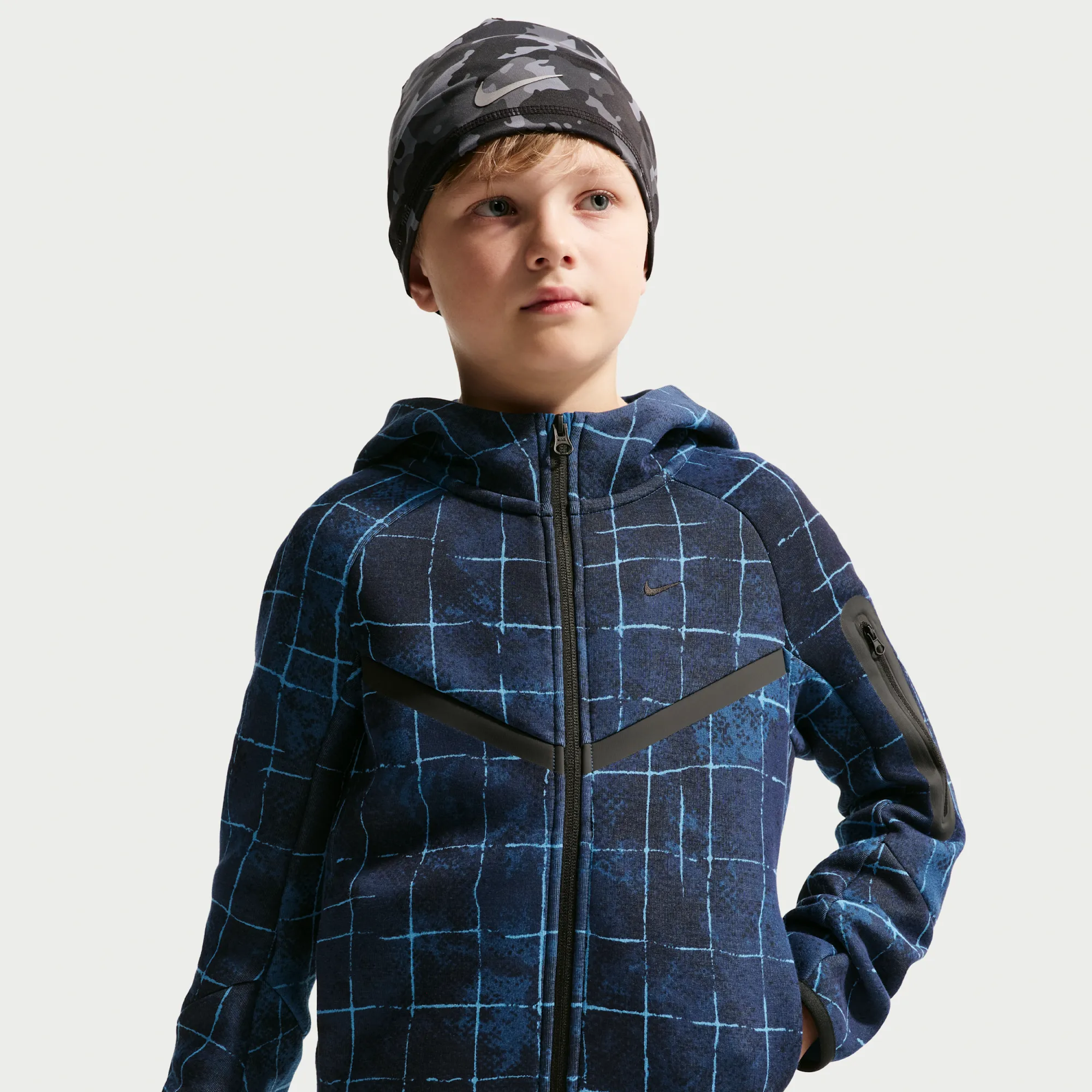 Nike Tech Fleece Older Kids' (Boys') Full-Zip Hoodie - Blue - Cotton/Polyester