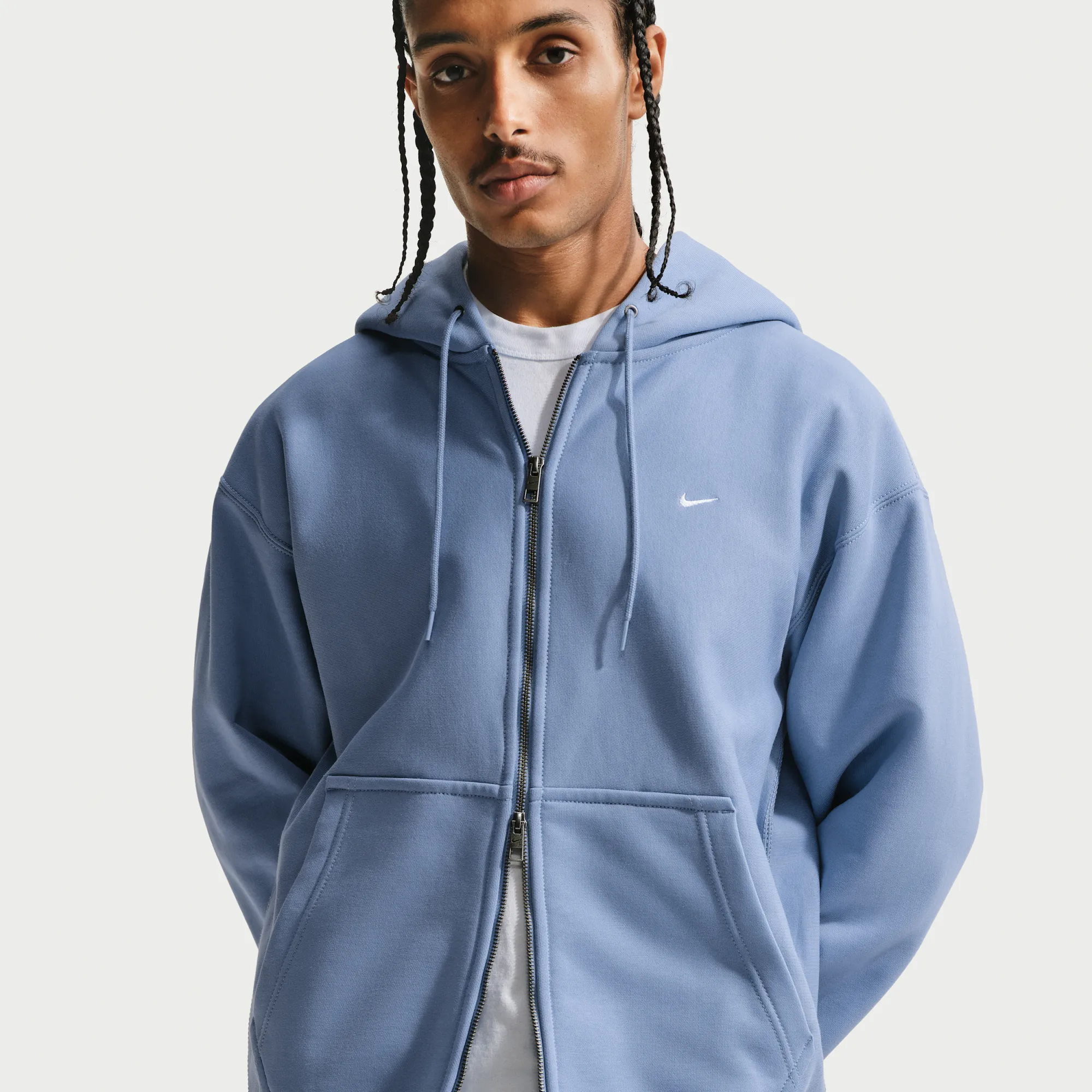 Nike Solo Swoosh Men's Full-Zip Fleece Hoodie - Blue - Cotton/Polyester