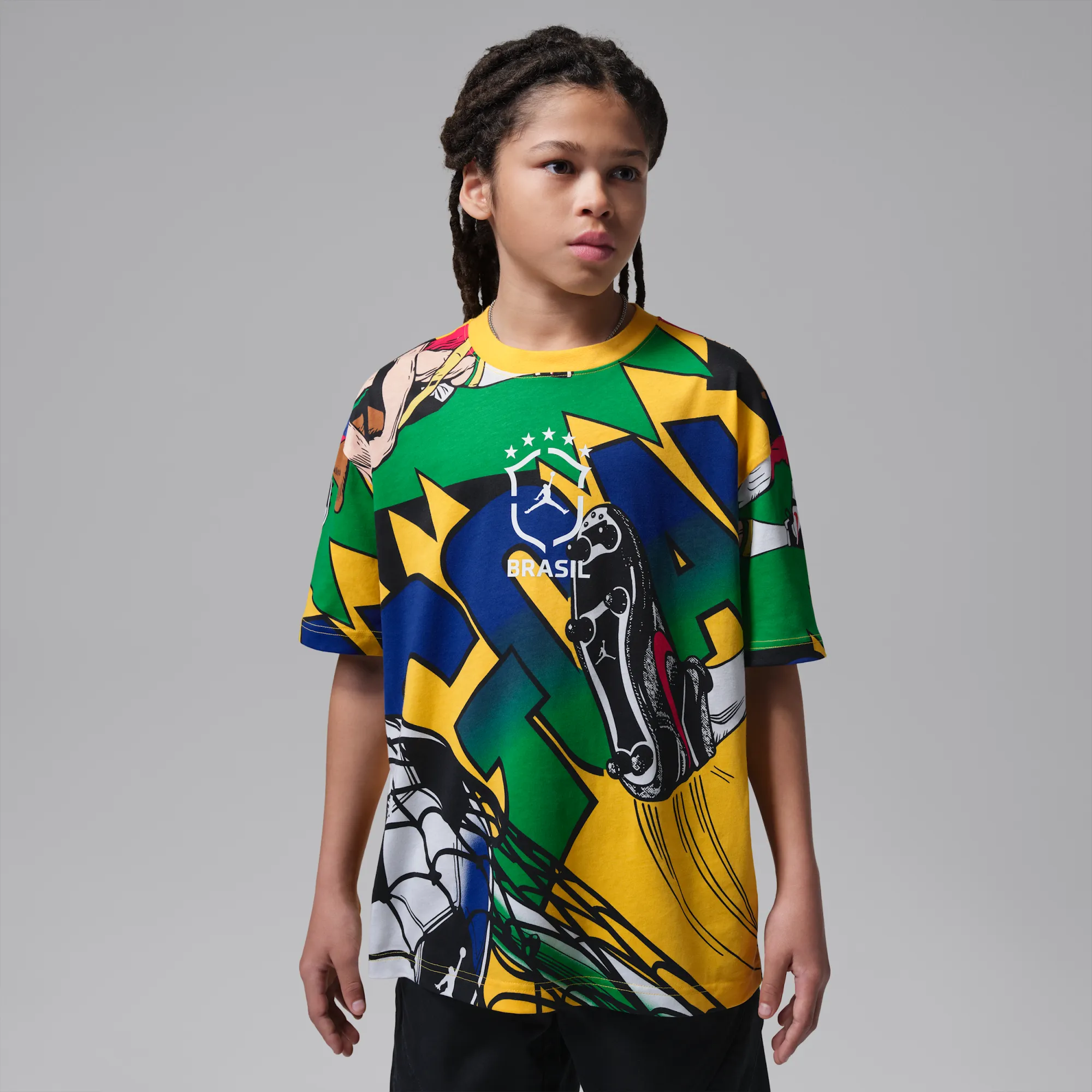 Nike Jordan Essentials Older Kids' Boxy Goal T-Shirt - Yellow - Cotton