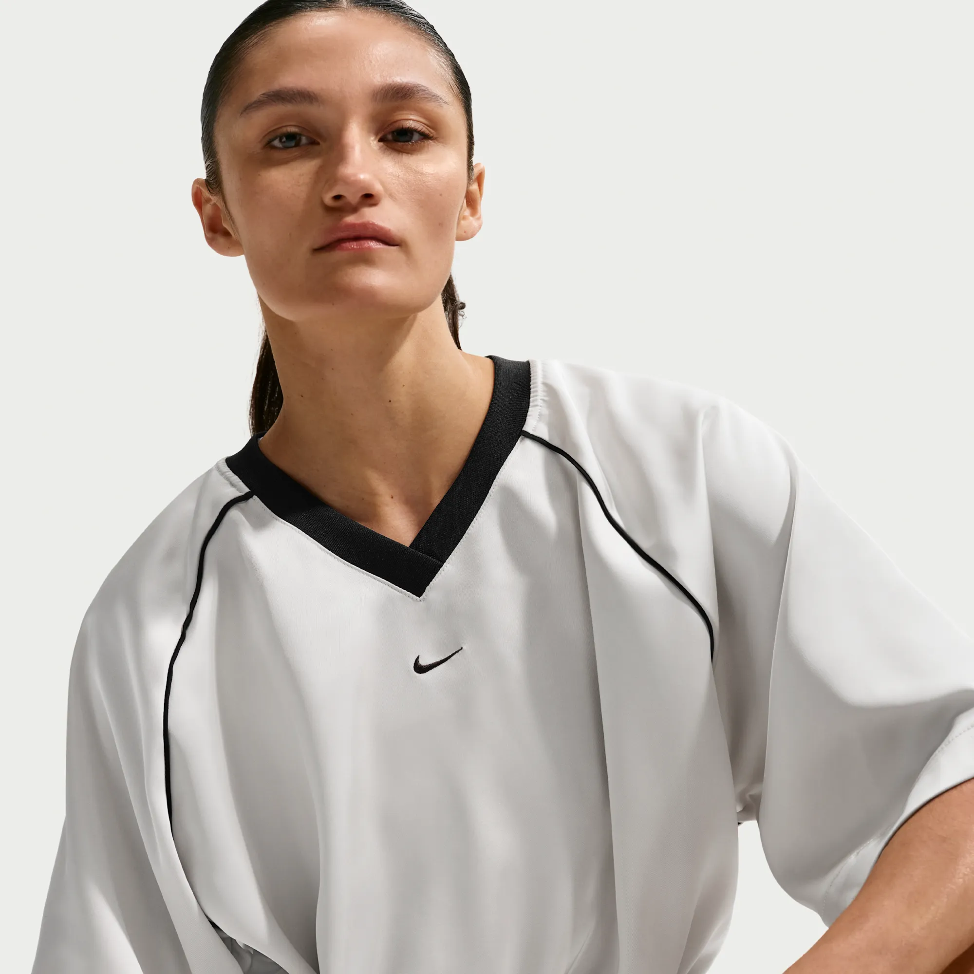 Nike Women's Oversized Satin Top - Grey - Polyester