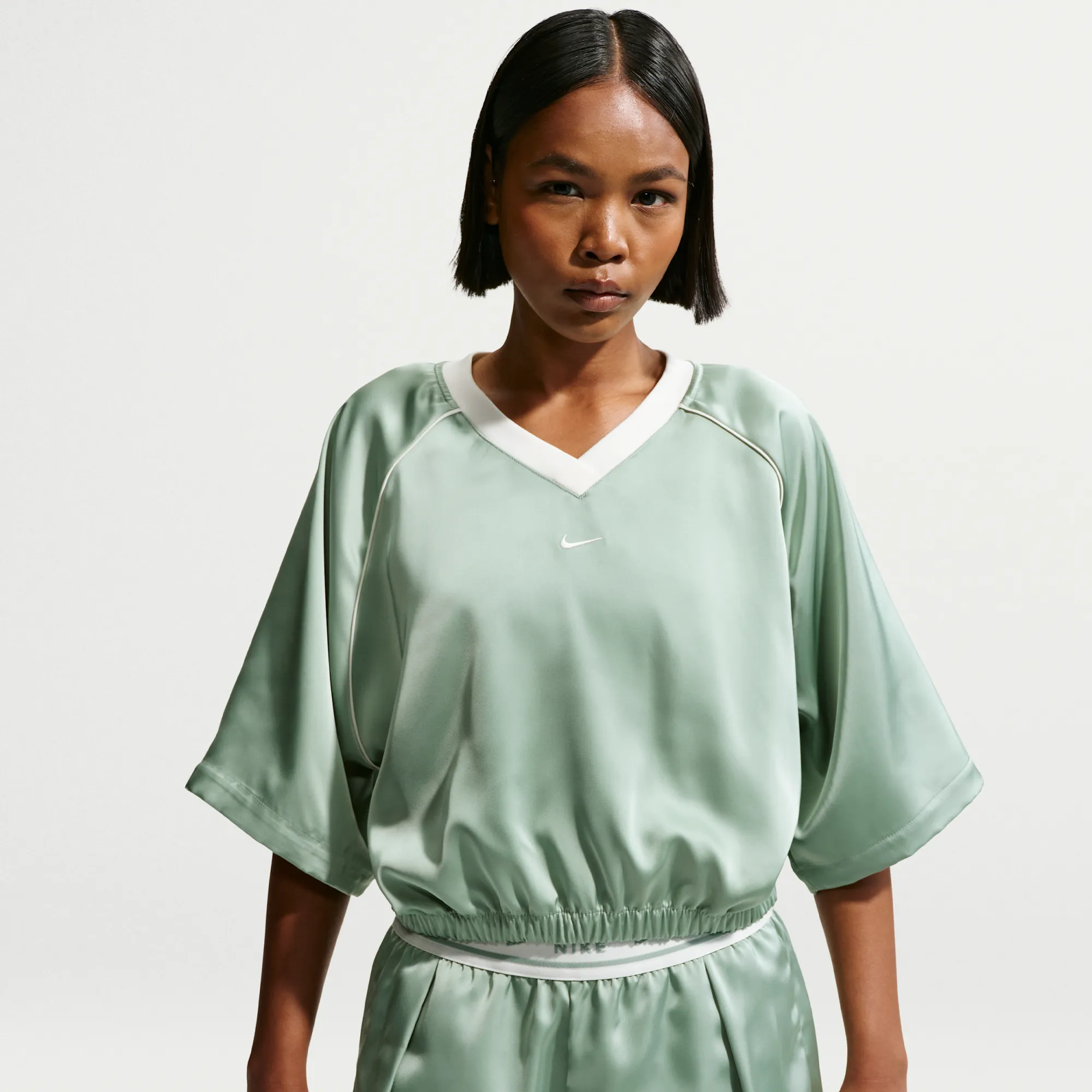 Nike Women's Oversized Satin Top - Green - Polyester