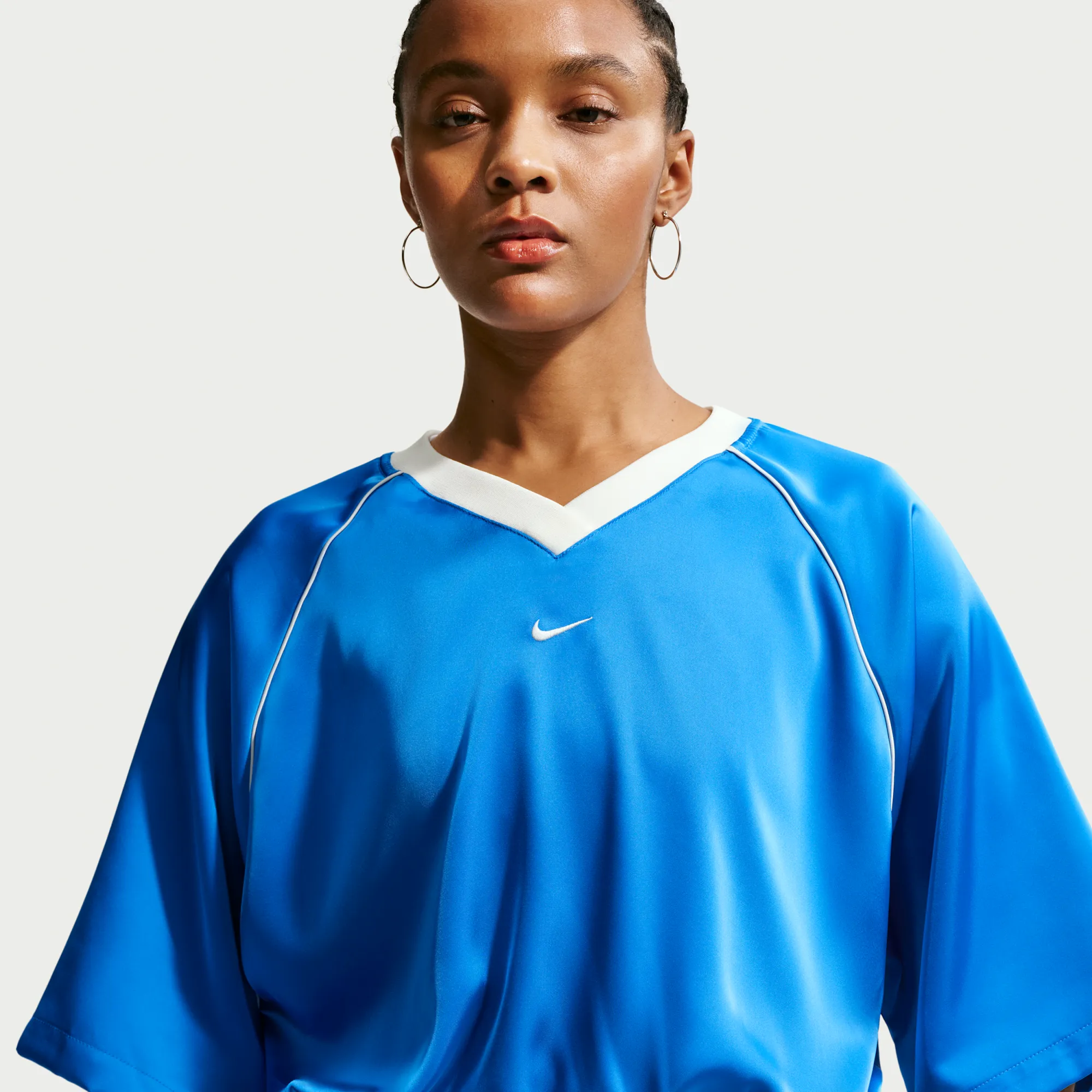 Nike Women's Oversized Satin Top - Blue